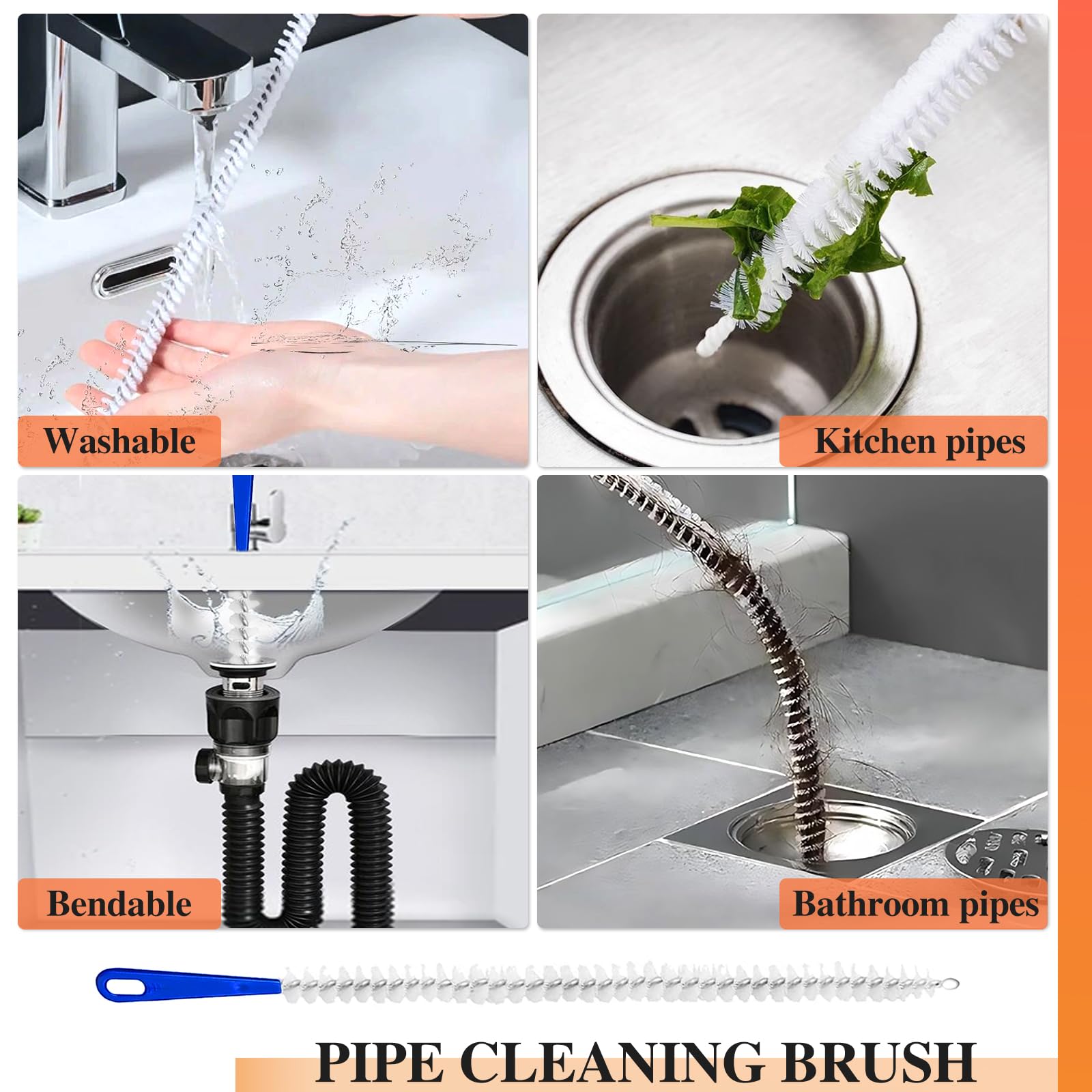 Redamancy Brosse Deboucheur Canalisation 4 Pièces Outil Débouchage Évier Tuyauterie
