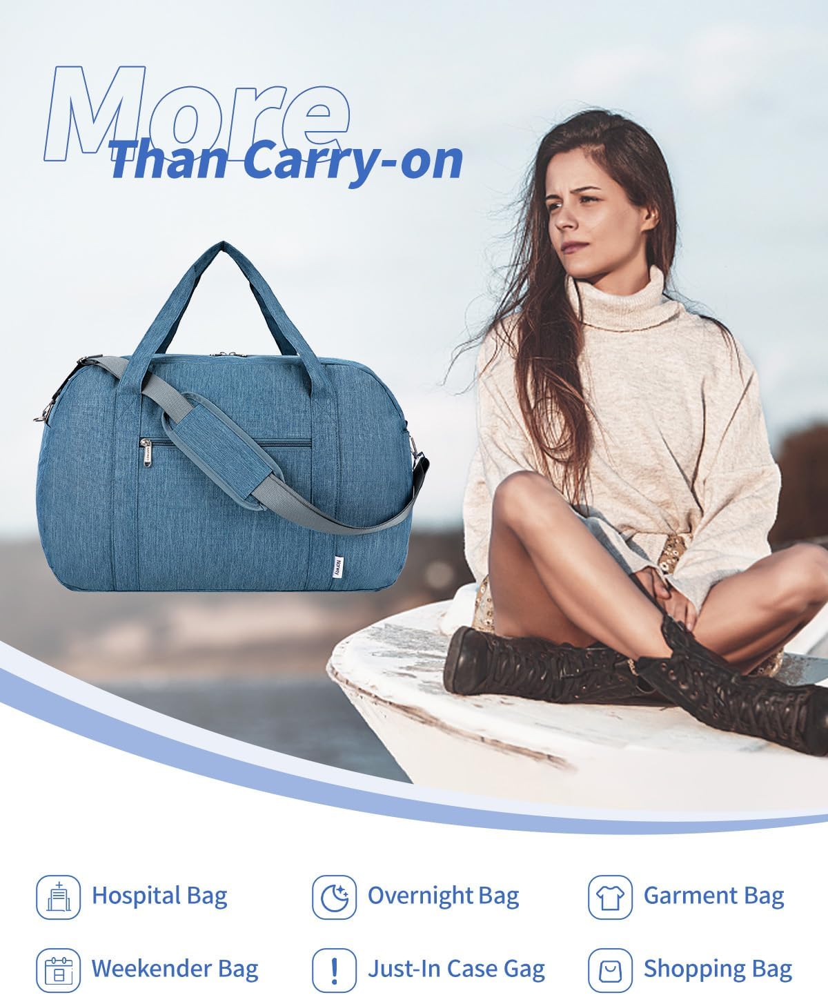 Narwey Carry on Bag 22x14x9 Airlines Approved, Carry on Duffle Bag for Airplane with Wet Pocket, Travel Duffel Bag Luggage Bag Weekender Overnight for Women Men (Navy Blue) - Image 8