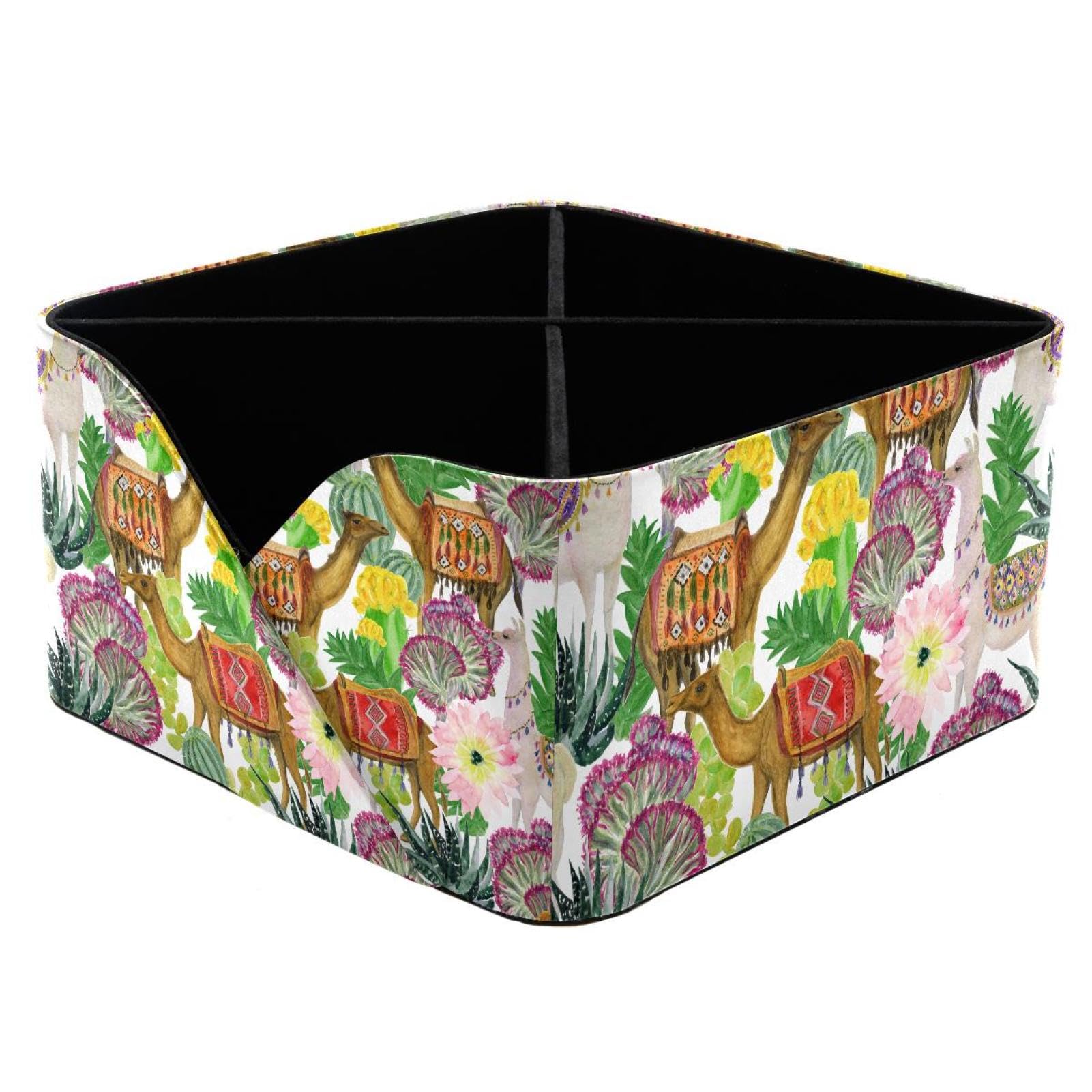 KengjuTesu Llamas and Camels in Cacti Garden Watercolor Painting Desktop Organizer Pen Holder, Rectangular Pencil Cup for Office, Study and Makeup Stations