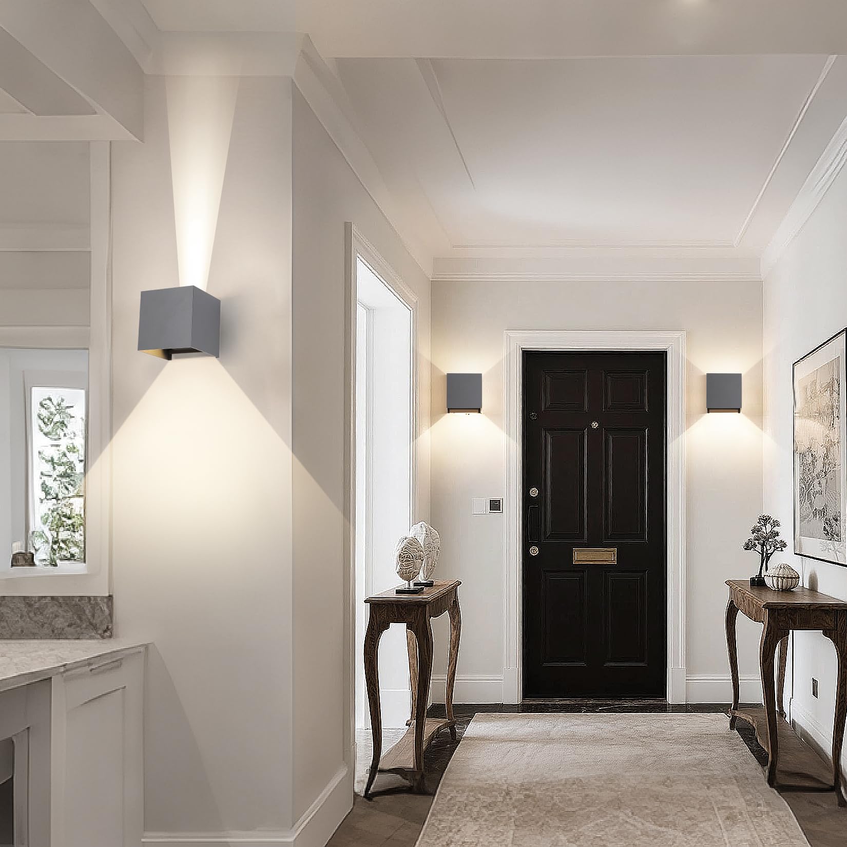 2 Pezzi LED 15W Lampada da Parete Esterno/Interno Regolabile 3 colori Cubo 11CM IP65 Impermeabile Lampade da Esterno Parete Applique Esterni Quadrata Angolo del Fascio Regolabile Moderne Grigio Scuro