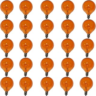 Lxcom Lighting 25 Pack G40 Orange LED Replacement Globe Bulb 0.5W String Light Vintage LED Filament Bulb E12 Candelabra Base Orange Round Decorative LED Edison Bulbs for Patio Garden Lights(Orange)