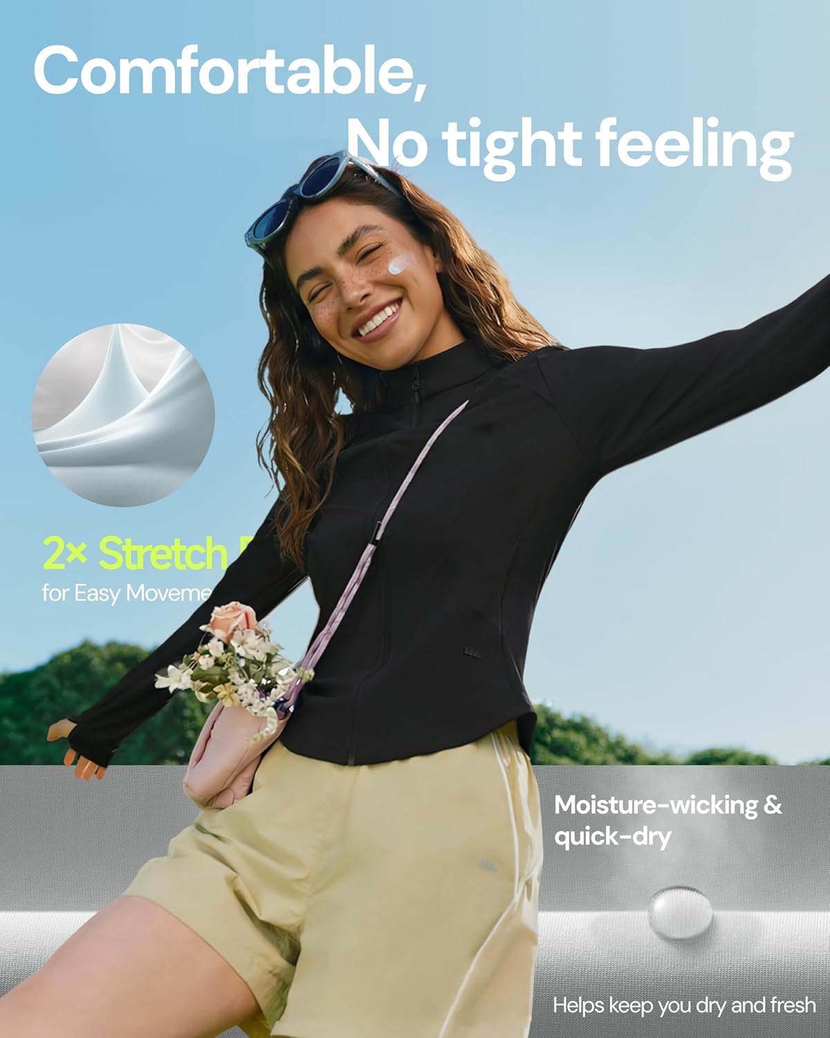 BENEUNDER Women's UPF 50+ Sun Protection Cooling Athletic Jacket Full Zip Long Sleeve Slim Fit Outdoor Running Pocket