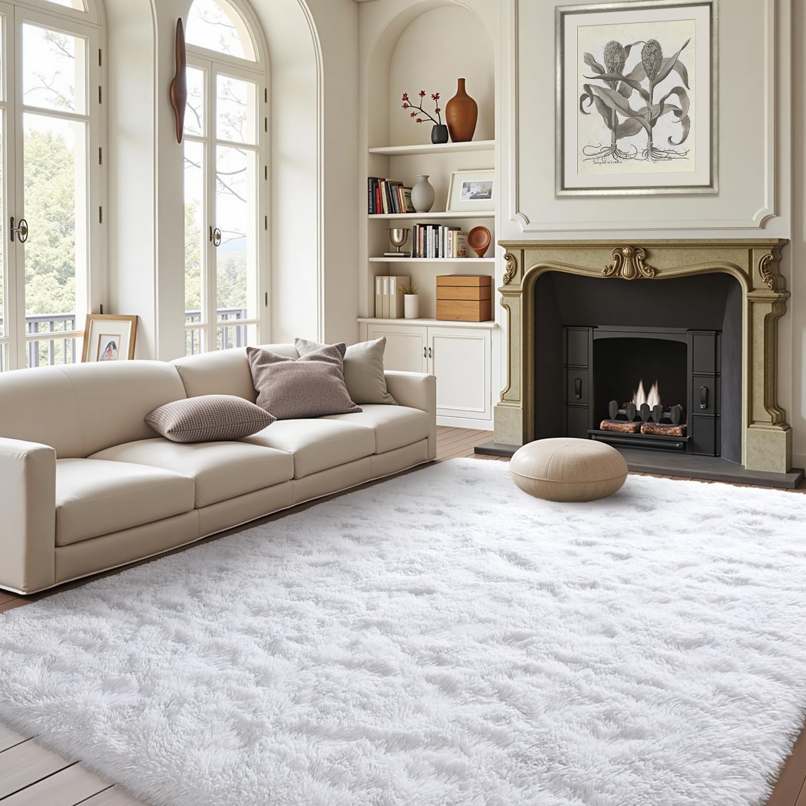 Photo 1 of FinRec Home 4' x 6' Fluffy Area Rug - White
