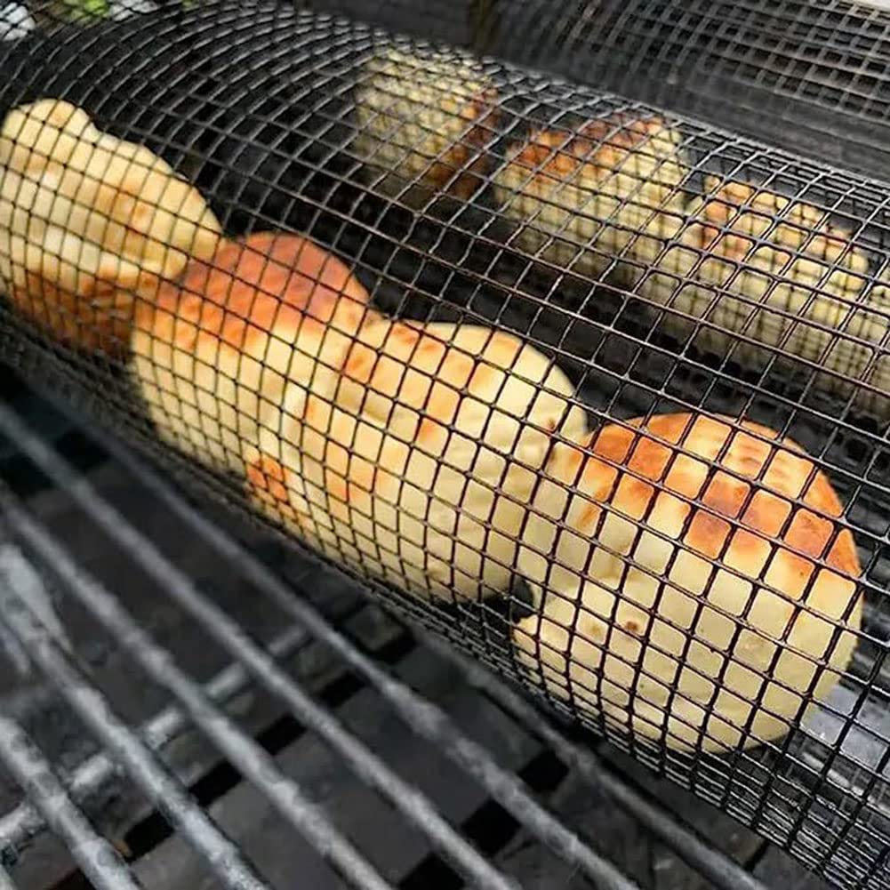 Juego de 3 Cesta Giratoria para Asador Cesta para Parrilla de Barbacoa de Acero Inoxidable Cesta de Parrilla para Barbacoa Cilíndrica Jaula para Asar 3PCS 30CM