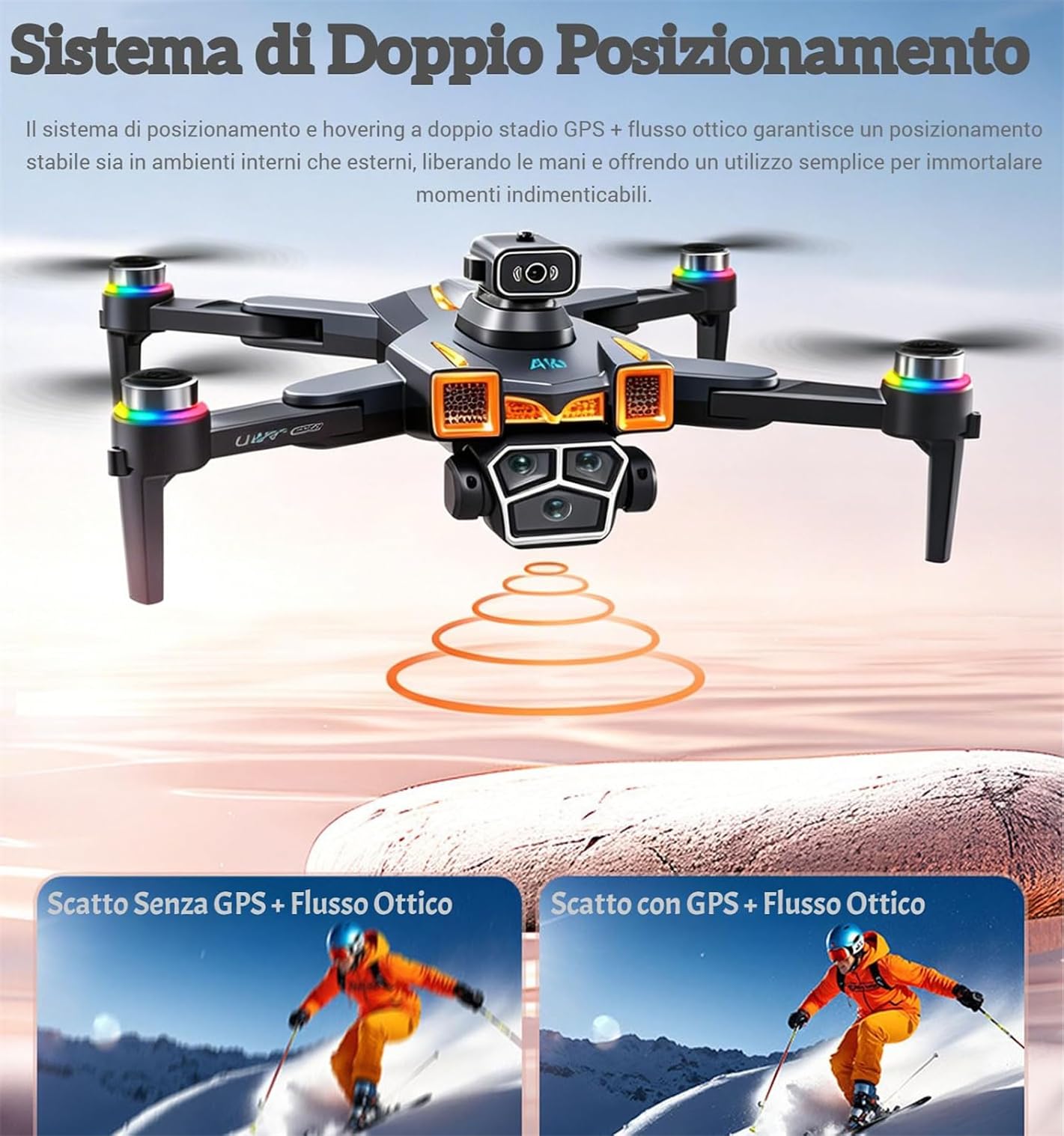 Drone con Telecamera GPS con 5.9 Pollici Schermo RC Quadricottero Pieghévole con Effetti di Luce Telecamera HD Evitamento Ostacoli Ritorno Automatico Motore Brushless Droni per Principianti e Adulti