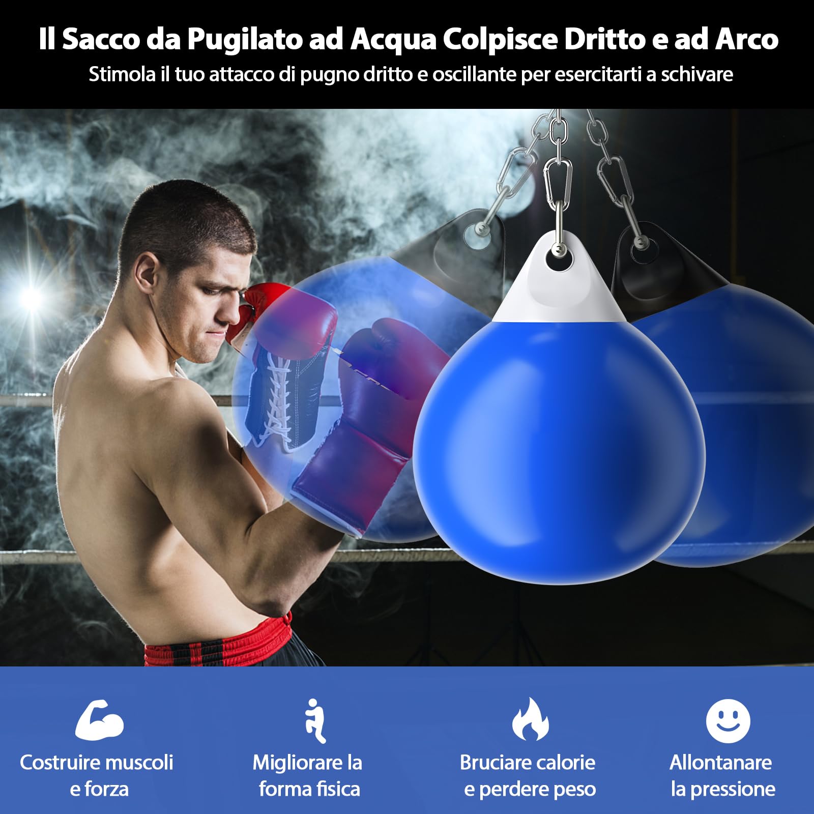 COSTWAY Sacco da Boxe per Bambini ed Adulti 50 kg, Sacco da Boxe ad Acqua con Catena Metallica Regolabile, Ganci, Fibbie di Assicurazione e Tubo dell’Acqua