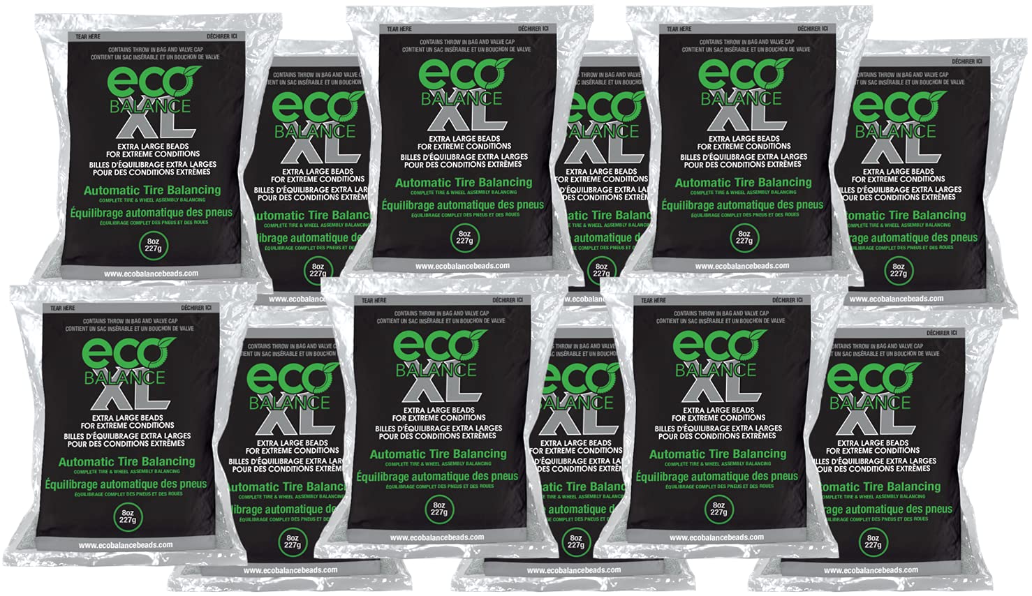 08-ECOXL12 Eco XL Extreme Condition - Perline per bilanciamento Pneumatico/Ruote – Veicoli Fuoristrada, Pneumatici Leggeri per Camion, (12) 226,8 g Balance Bead Bag, (12) Tappi valvola