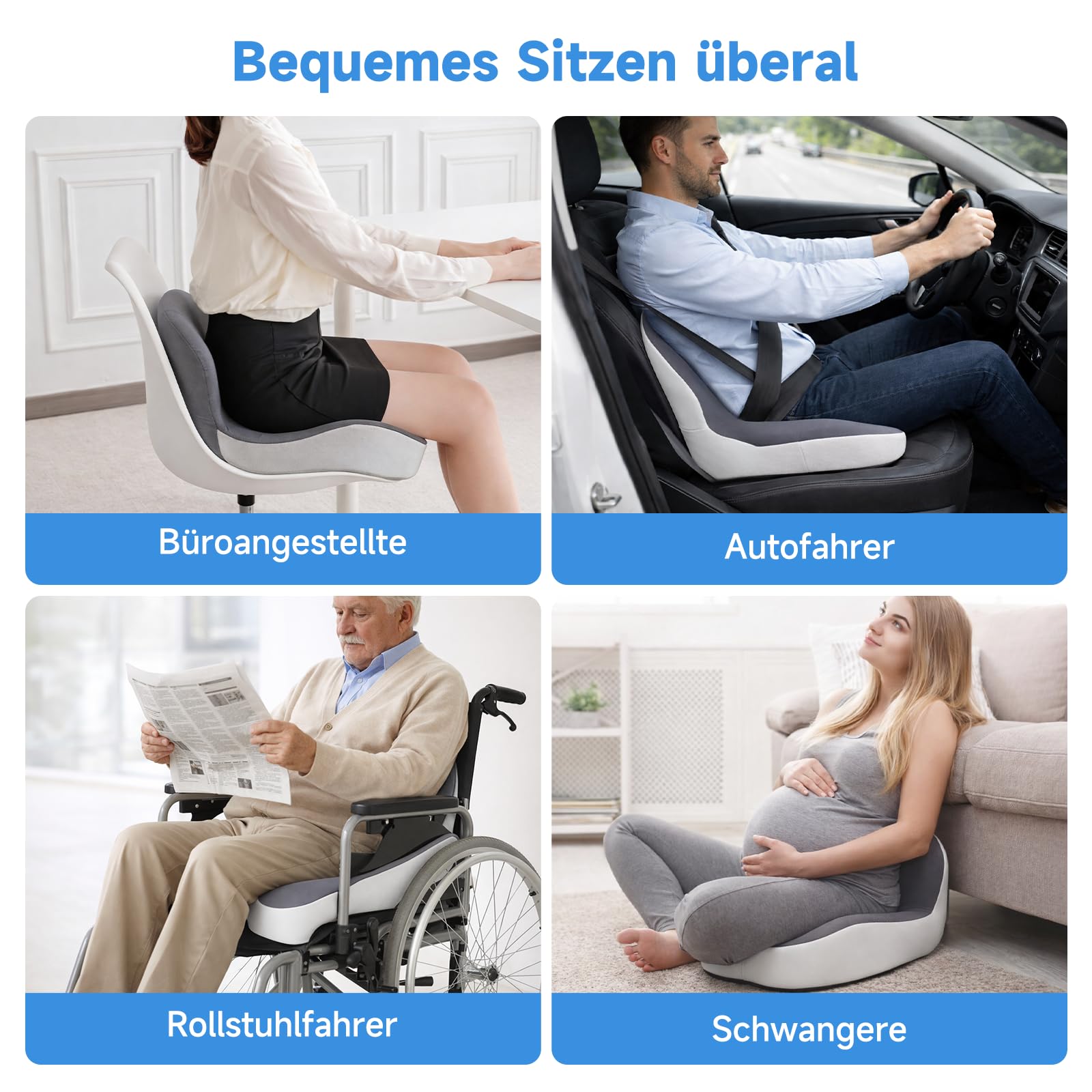 Cuscino ortopedico con schienale, cuscino ergonomico per schienale in memory foam, supporto lombare a forma di L, cuscino per sedia da ufficio, seggiolino, sedia a rotelle, ufficio, auto