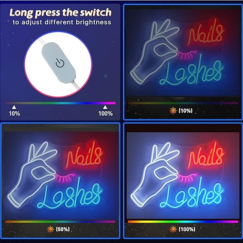 Miniatura 10 de Letrero de neón de pestañas, alimentado por USB con atenuador, letreros de RSEthan para decoración de pared, luces de neón para dormitorio, letrero