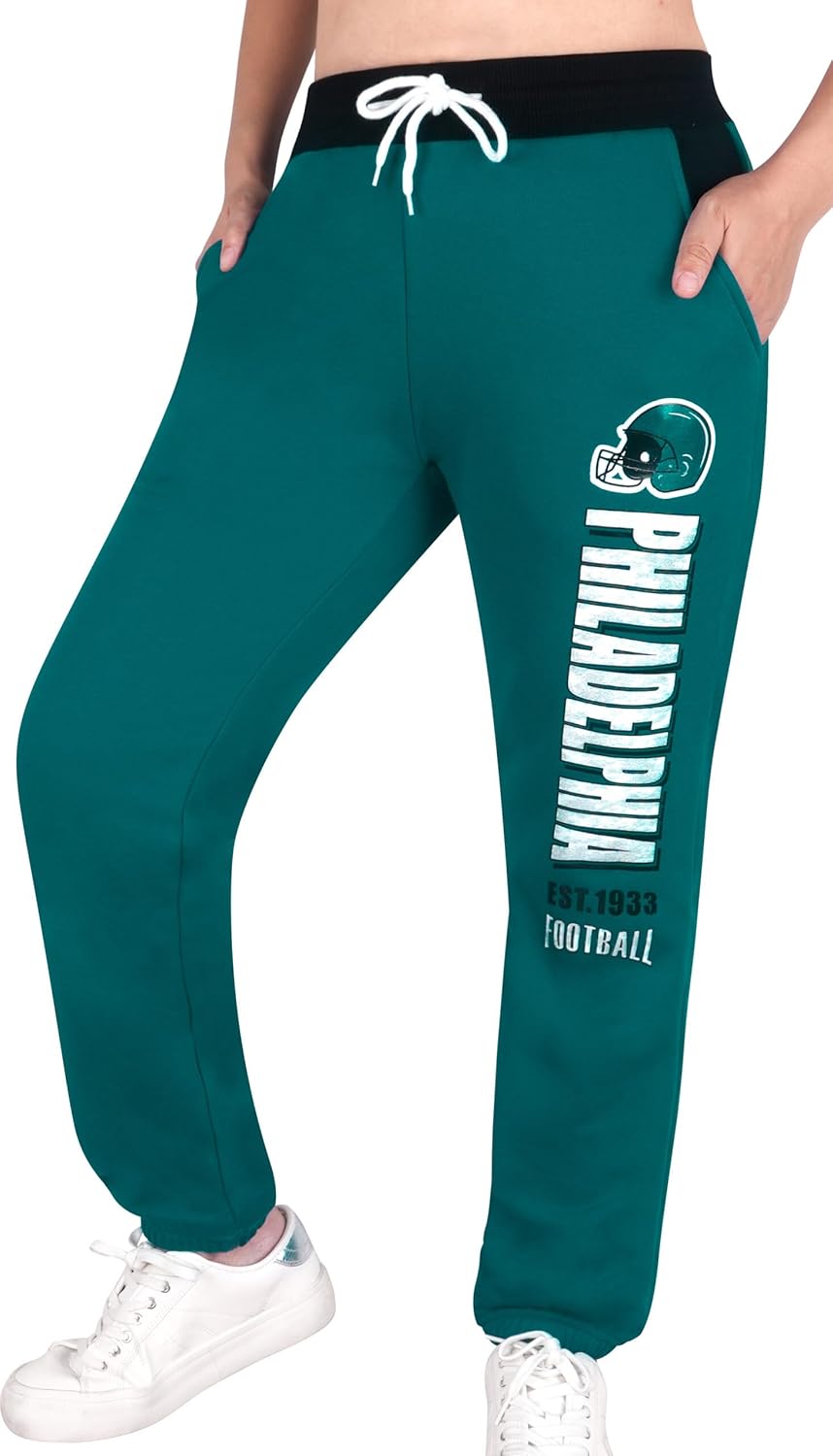 Womens Football Fans Sporty High Waist Sweatpants Athletic Lounge Tousers Jogger Pants - Midnight Green & Black