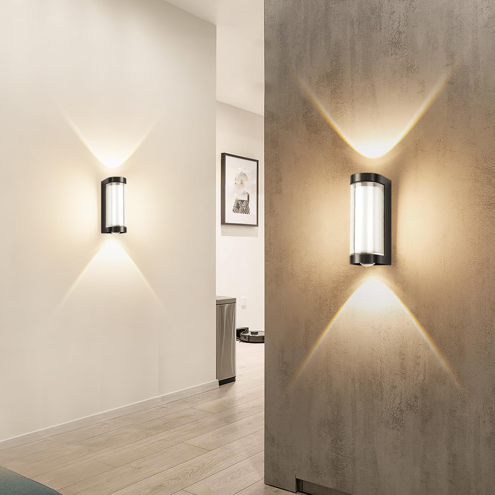 6 Stück Wandleuchte LED Wandlampe Innen/Aussen, IP65 Außenwandleuchte, Up Down Wandbeleuchtung 3000K Warmweiß für Wohnzimmer Schlafzimmer Garten, Schwarz