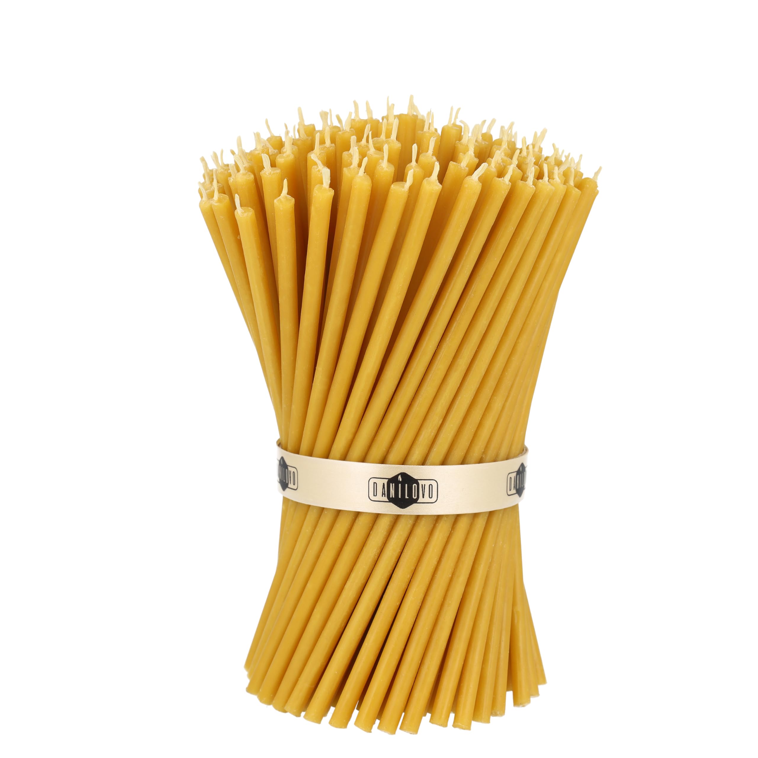 Danilovo Pure Beeswax Candles - Honey-Scented, Decorative Thin Taper Candles - Ideal for Birthday Decoration or Church Prayers - Drip Free, Tall & Smokeless Pack of 50 pcs, 18,5 cm