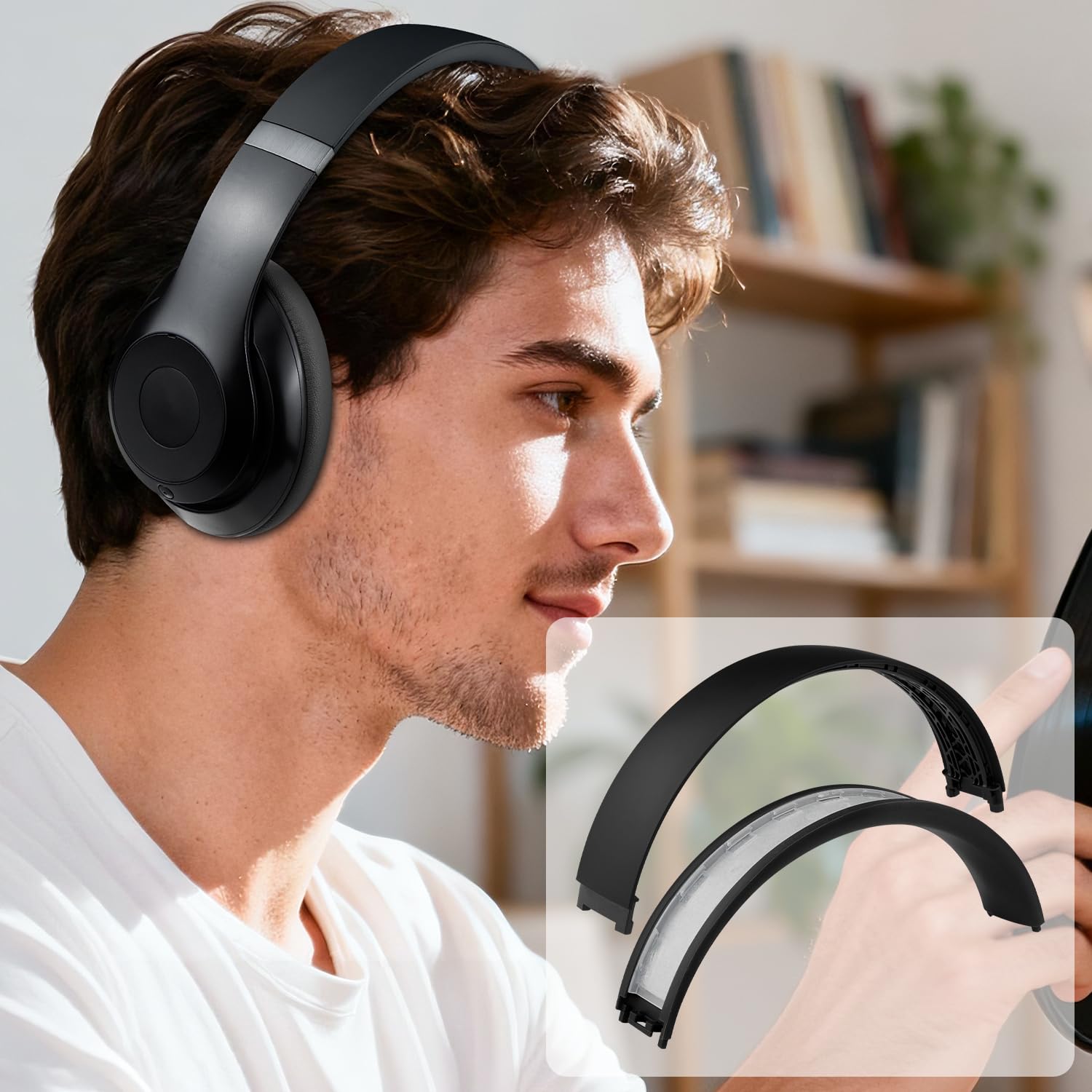 SOULWIT Housse de Bandeau Remplacement pour Beats Studio Pro Antibruit Casque, Pièce de Réparation Headband pour Serre-tête en Silicone et Nylon Durables
