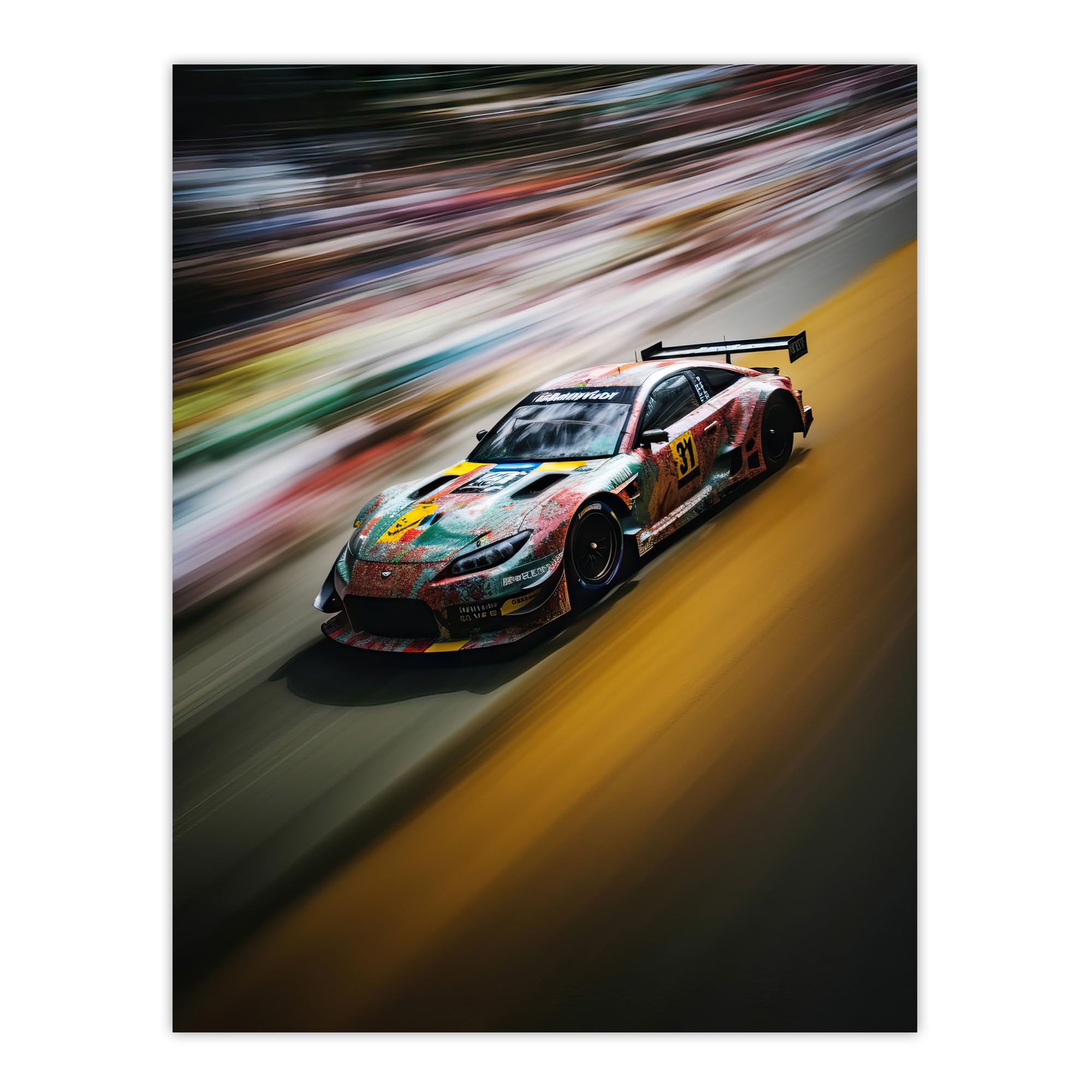 Artery8 Motorsport Sports Car Racing Motion Blur Speed Artwork Extra Large XL Wall Art Poster Print, Unframed 24X32", 81L x 61W cm