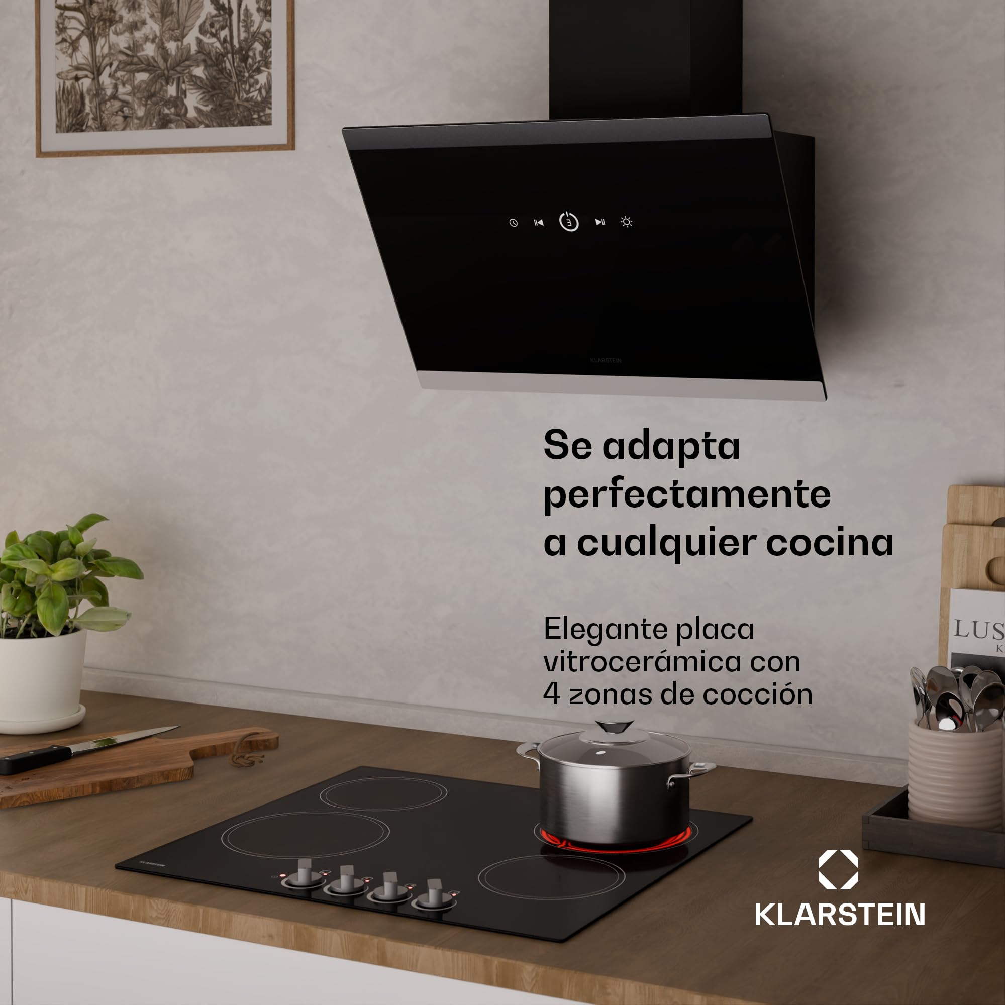 Klarstein Placa Vitroceramica 60 cm - 4 Zonas, 5800 W, Mandos Giratorios, Indicador Calor Residual, Apagado Automático & Bloqueo Infantil, Superficie Fácil de Limpiar, Cocina Vitrocerámica