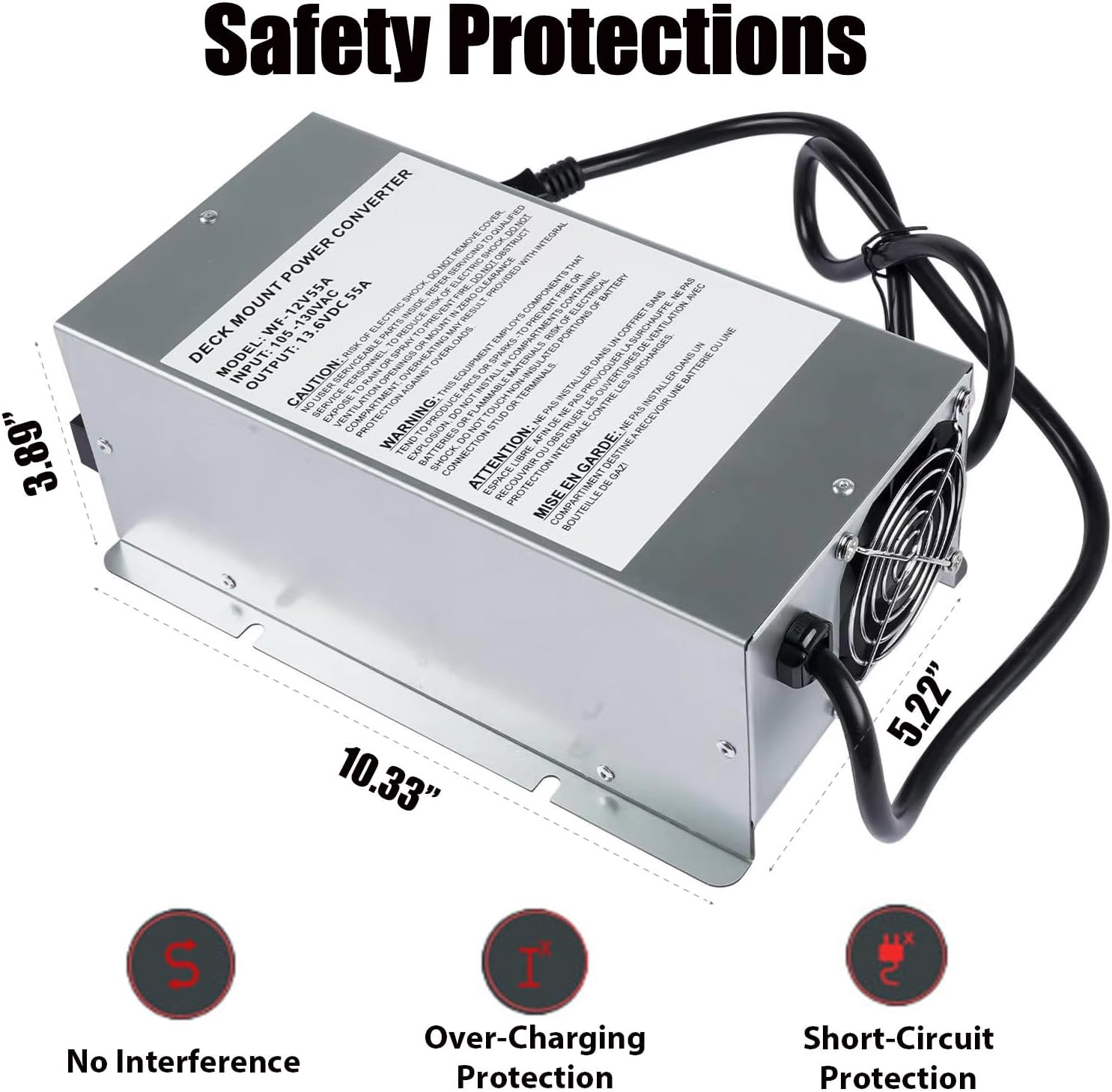 WF-9855 55 Amp RV Converter Charger, Deck Mount RV Power Converter for Lead-Acid Battery, Replacement for RV Camper Trailer WF-9800 Series