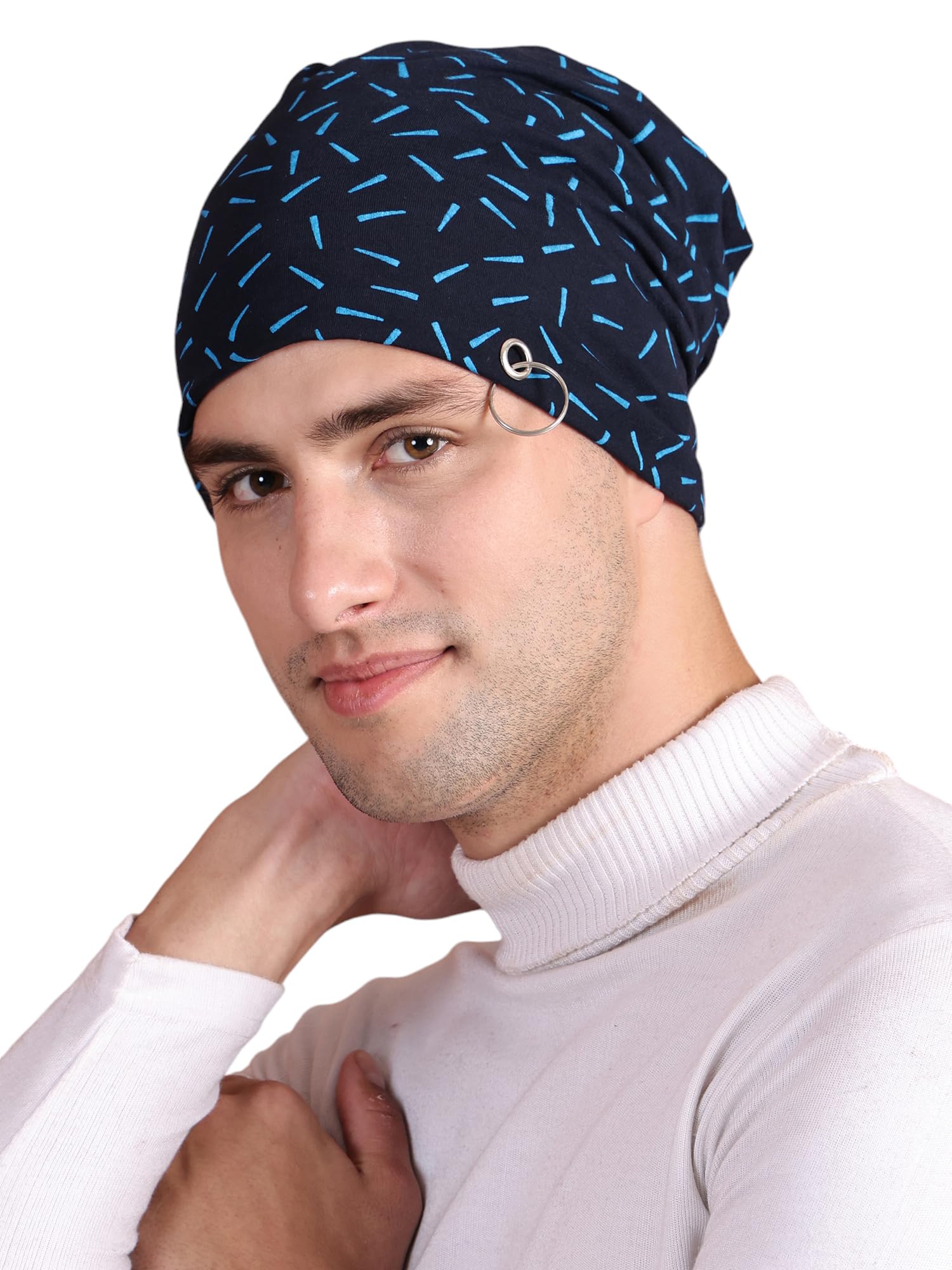 VIMAL JONNEY Men's Scarf (Ring_Cap_PRT-no.3-NVY_01_Navy Blue_Free Size)