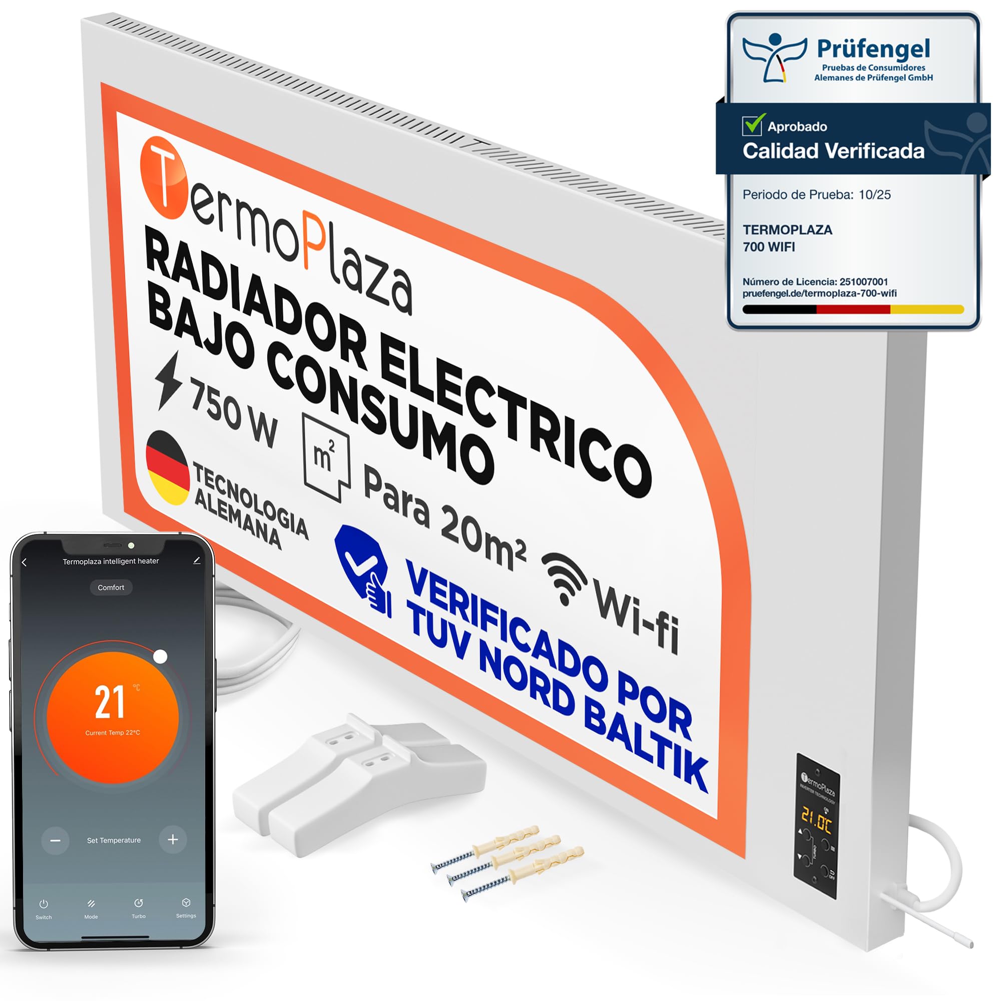 Termoplaza Radiador Infrarrojo WiFi 750 W hasta 20 m² Bajo Consumo | Calefactor Infrarrojo - Radiador Electrico - Convector - Panel Calefactor Pared - Calefacción