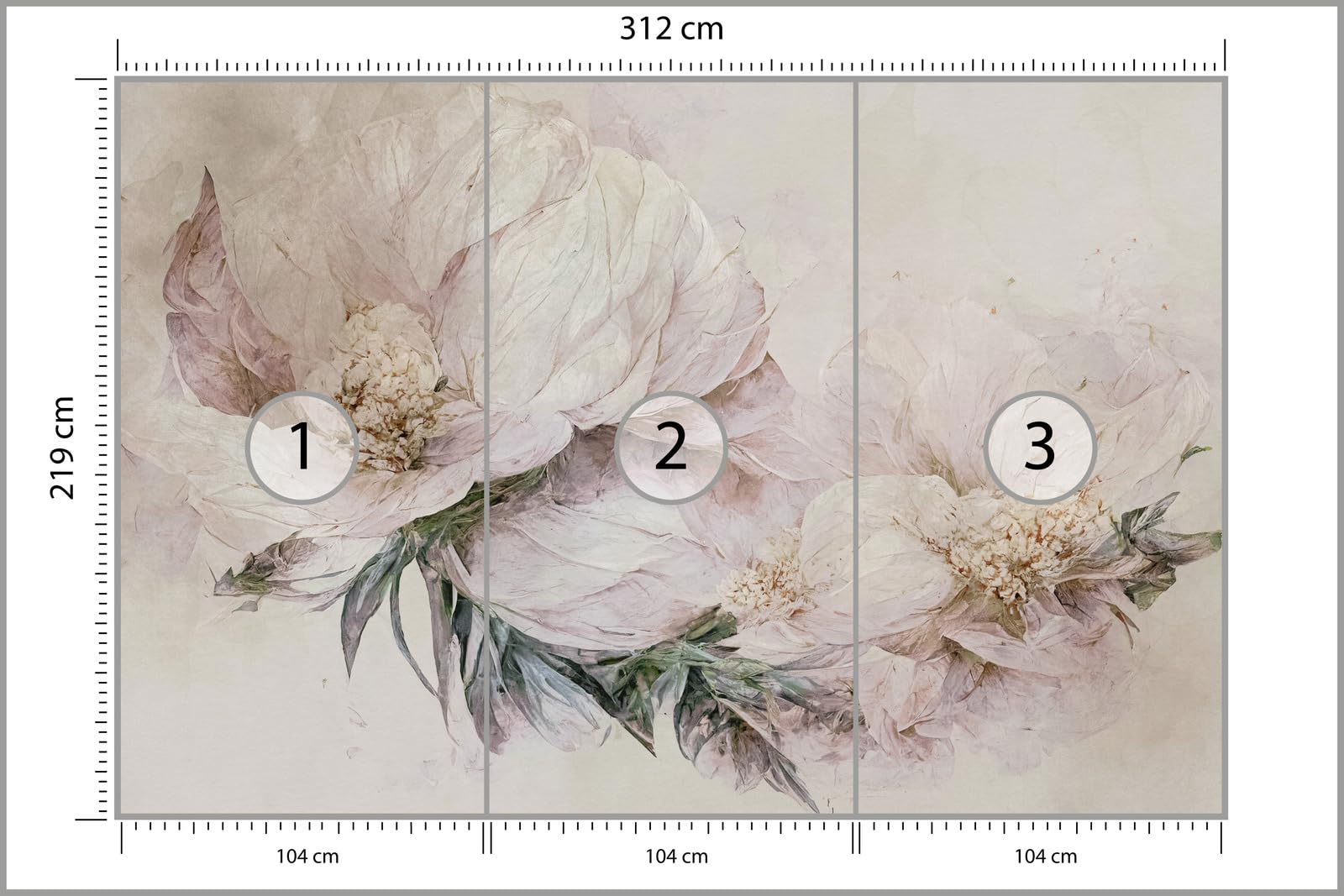 Muralo - Tapeta 3D z włókniny - fototapeta z efektem 3D - tapeta do salonu, sypialni, tapeta ścienna - fototapeta - kwiaty w stylu vintage - szer. 312 cm x wys. 219 cm