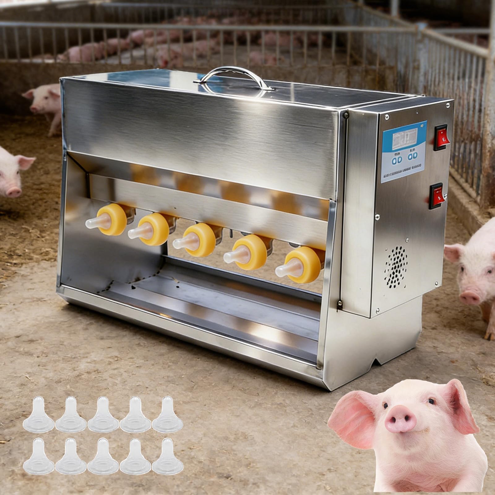 10 smoczków Karmnik smoczkowy dla prosiąt, w pełni automatyczna maszyna do karmienia prosiąt, karmnik dla prosiąt 15 l z funkcją stałej temperatury, Automatyczny system mieszania 10Nipples