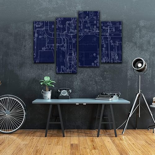 Miniatura 4 de HIPOLOTUS Cuadro de 4 paneles en lienzo con diseño de HVAC, impresiones artísticas para pared, póster estirado y enmarcado, decoración del hogar,