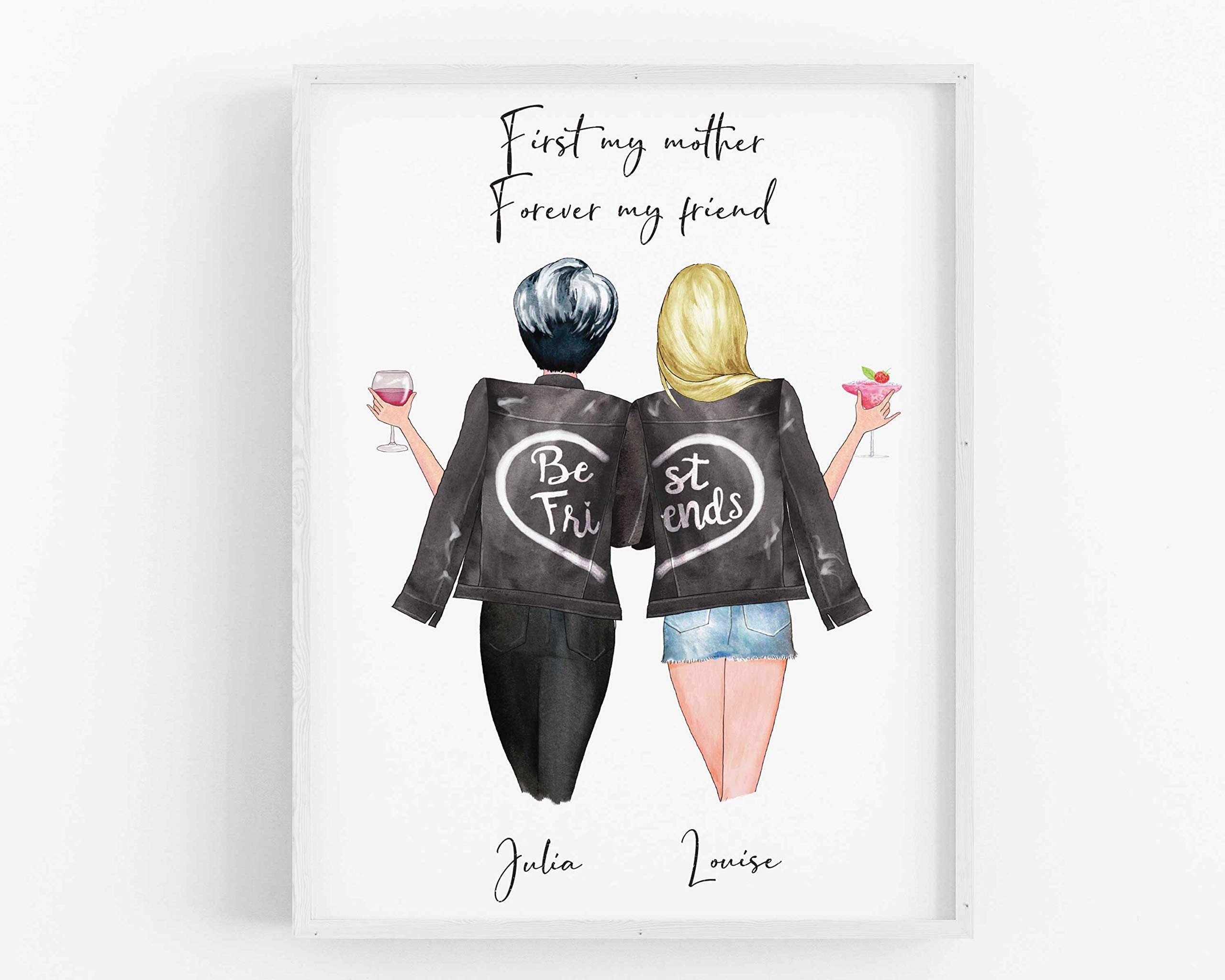 Personalised Gift for Mum, Family Keepsake,Mother Daughter Print,Stepmum Present,Customisable Hair,Clothing,Drinks UNFRAMED Available in 5"x7",A5,8"x10",A4,A3
