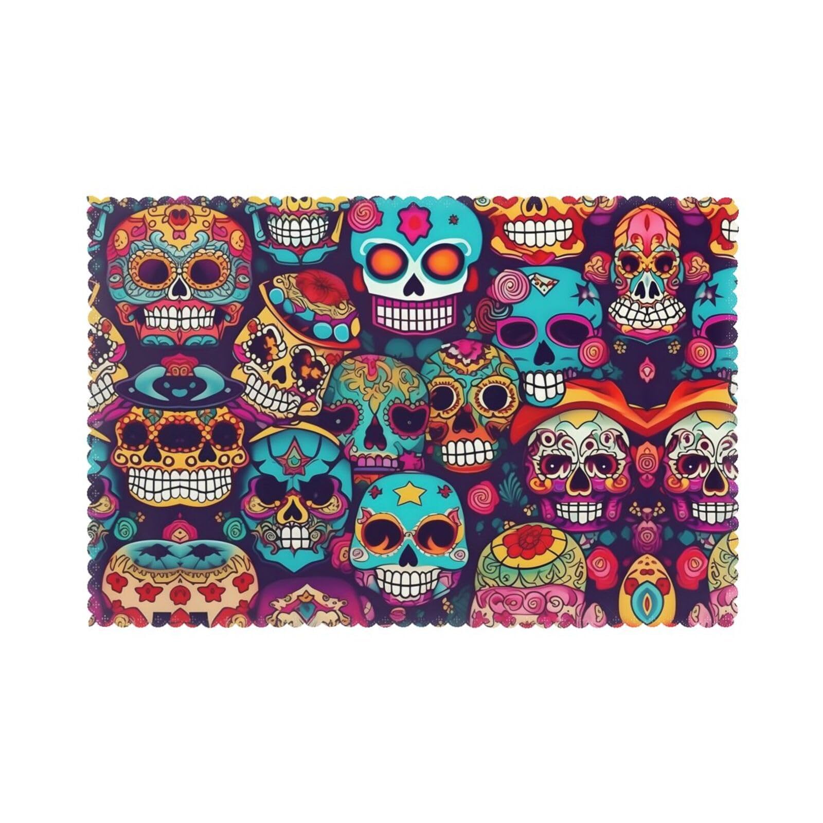 Sugar Skulls Christmas Placemats Set of 6,Washable Table Mats