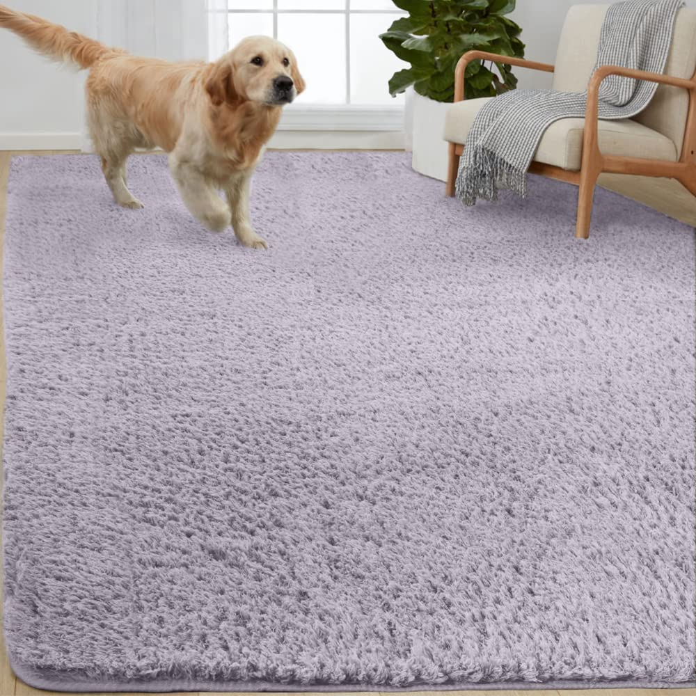 Gorilla Grip Soft Faux Fur Area Rug, Washable, Shed and Fade Resistant, Grip Dots Underside, Fluffy Shag Indoor Bedroom Rugs, Easy Clean, for Living Room Floor, Nursery Carpets, 3x5 FT, Soft Purple