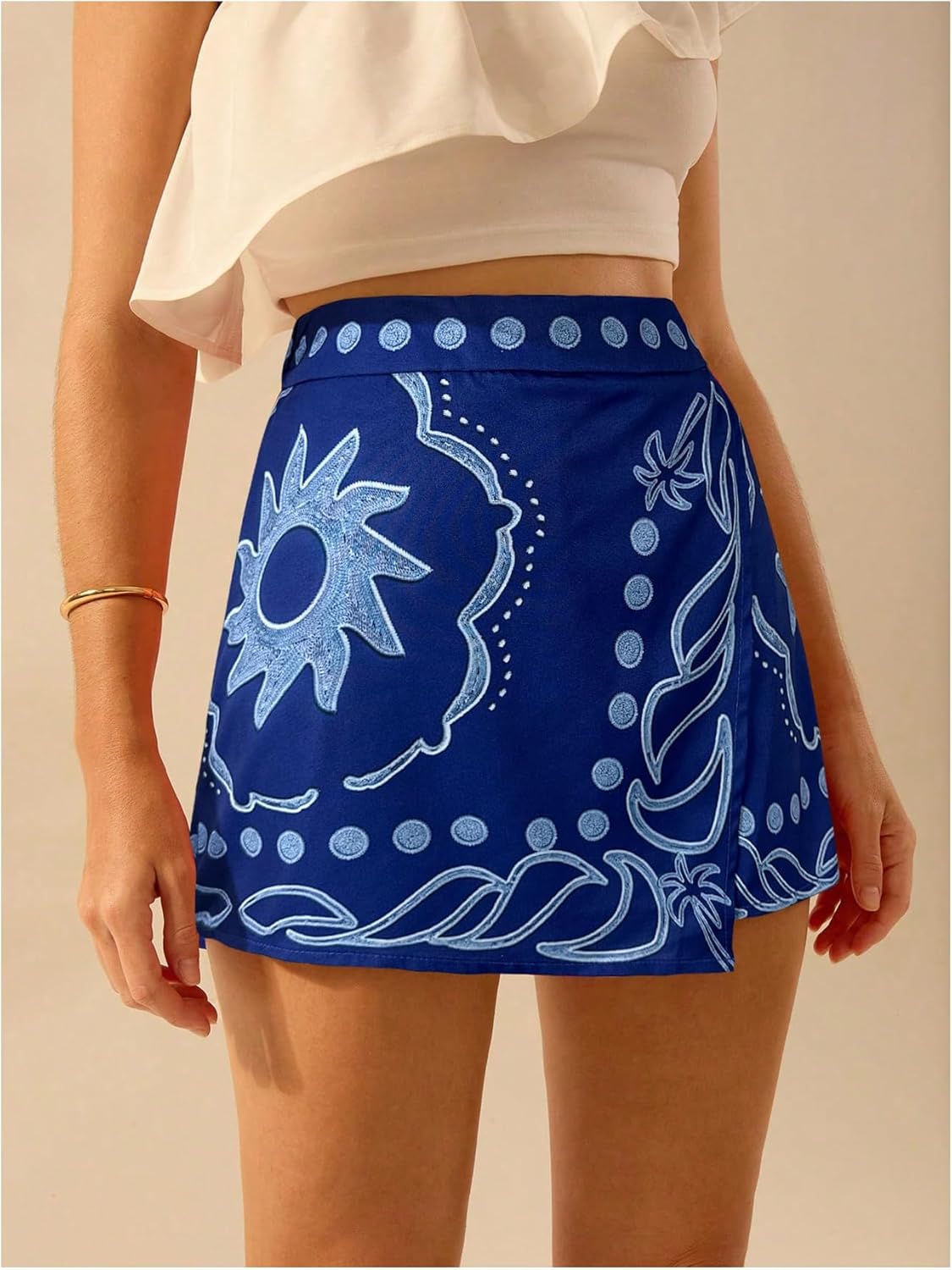 SweatyRocks Women's Boho Floral Wrap Skorts High Waisted Asymmetrical Shorts Summer Vacation Shorts - Image 2