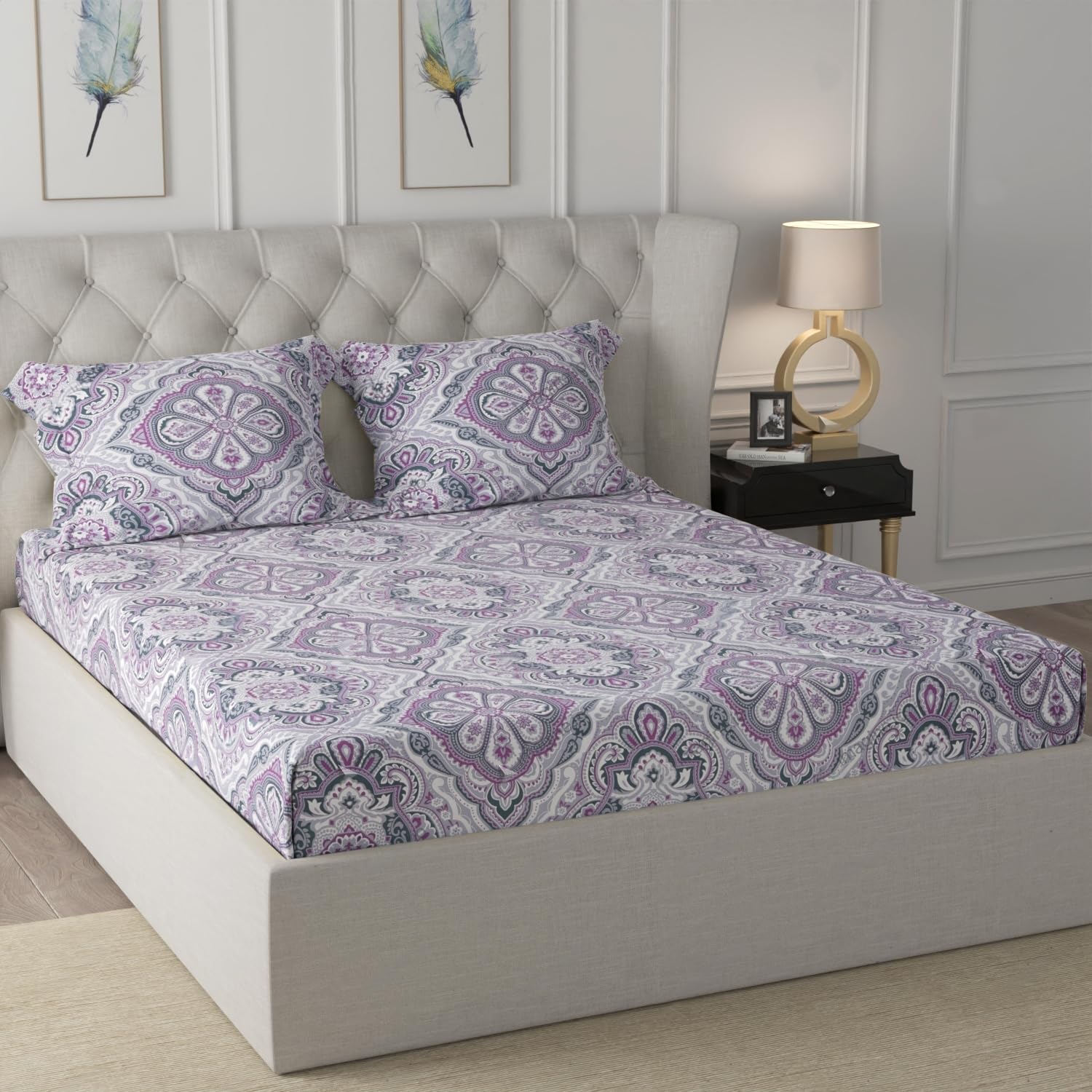 Cloth Fusion Glace Cotton King Size Bedsheet For Double Bed With 2 Pillow Covers, Mandala Printed Sheet, (108X108 Inches, Mauve Mandalas), 150 TC (B0CY2NTFTC) Amazon Price History, Amazon Price Tracker