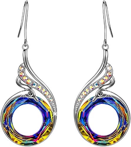 Kate Lynn Aretes de Phoenix "Rise From the Ashes", aretes colgantes de plata de ley con cristales de Austria, regalo de cumpleaños con joyero,