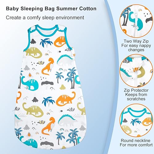 Miniatura 4 de MooMoo Baby Saco de dormir de algodón para bebé, con cierre de cremallera y cierre de cremallera, para bebés de 6 a 12 meses, Dino