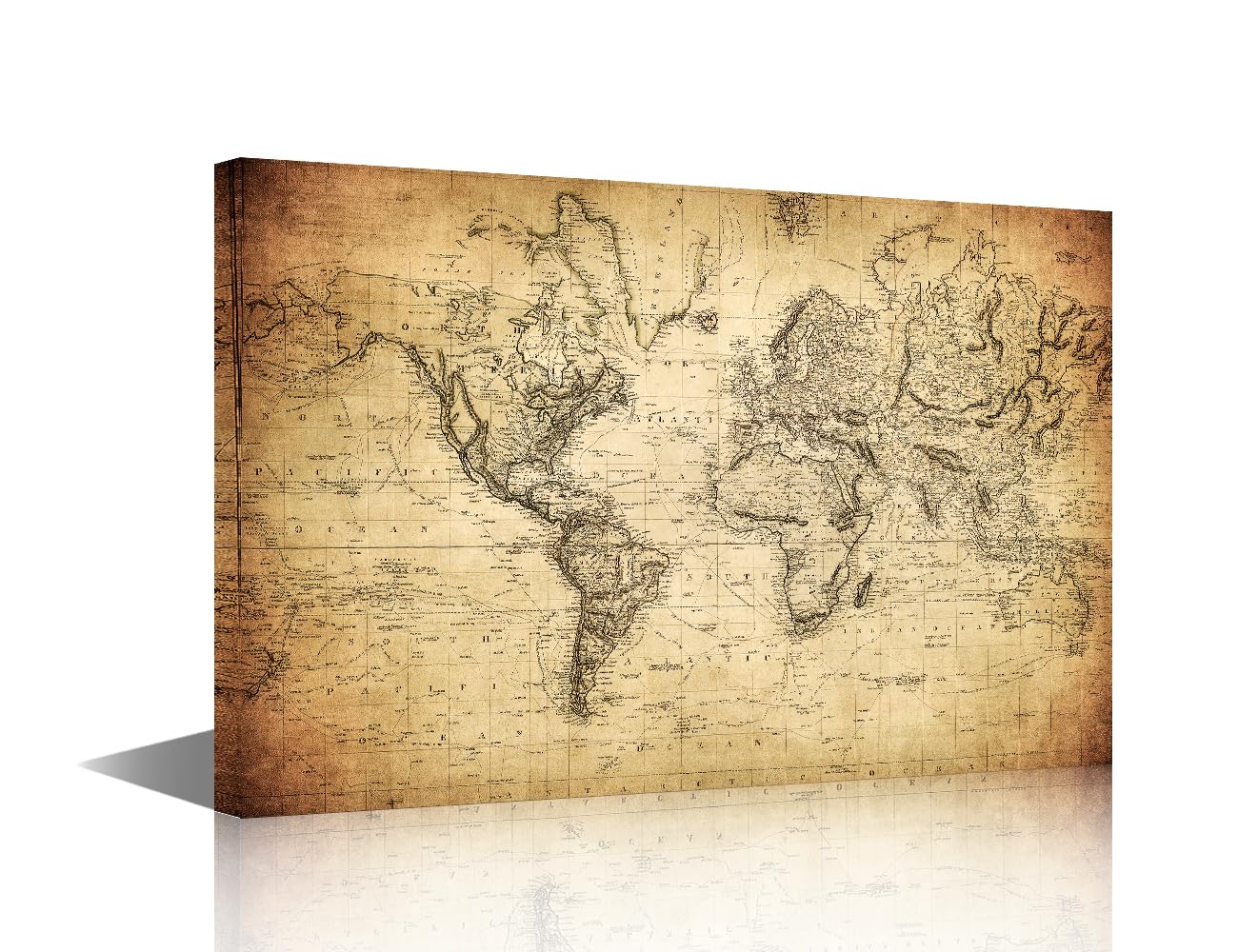TISHIRON Map of the World 1814 Wall Art Maps Wall Decor 1 Panel Vintage Map Wall Pictures for Living Room Home Decor Artwork Stretched with Wooden Frame Ready to Hang (16''Wx24''H)