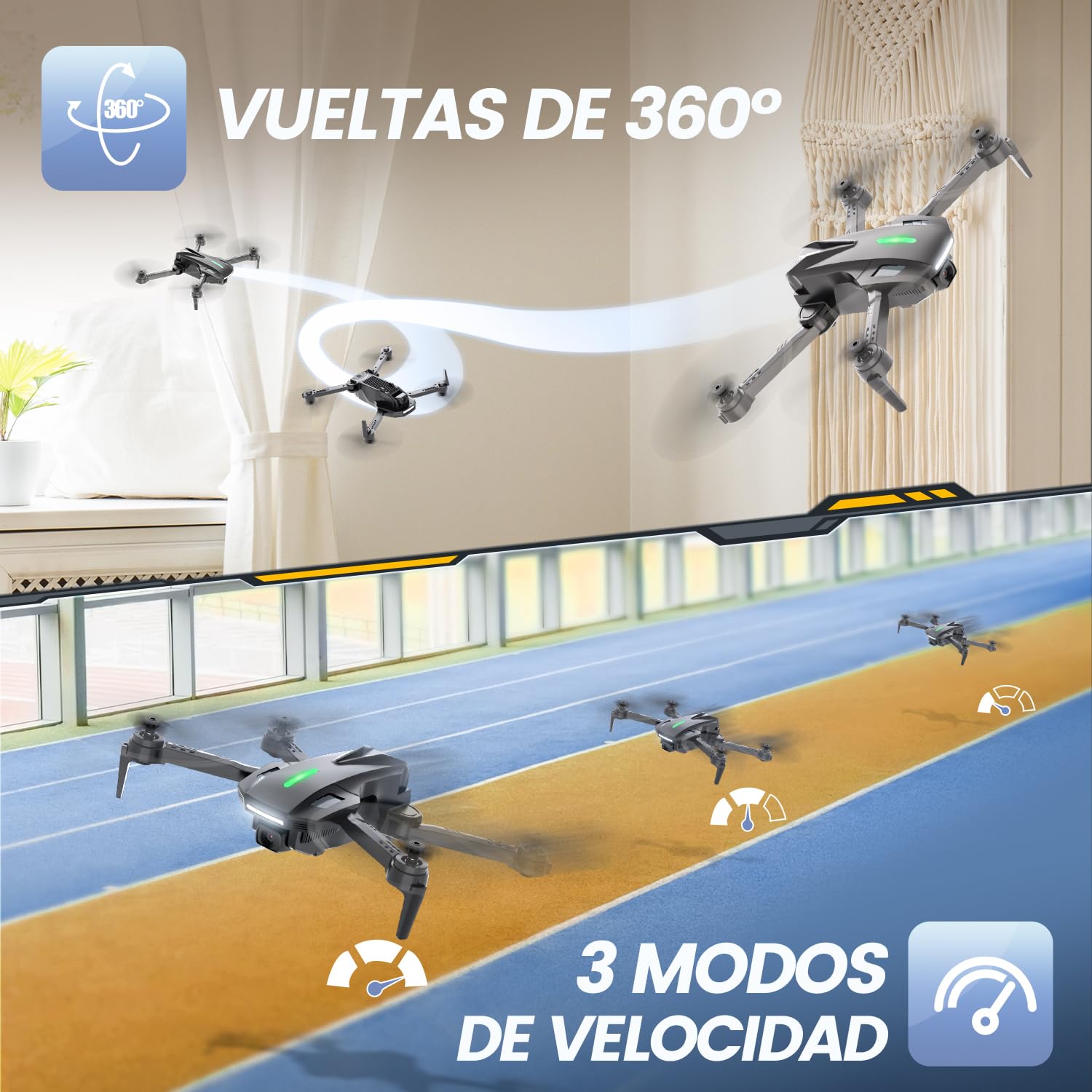 DEERC D70 Mini Drone con cámara HD 1080P para niños adultos, cuadricóptero RC plegable FPV para niños niñas con modo sin cabeza, Tap Fly, giros de 360°, control de voz y gestos, 2 baterías