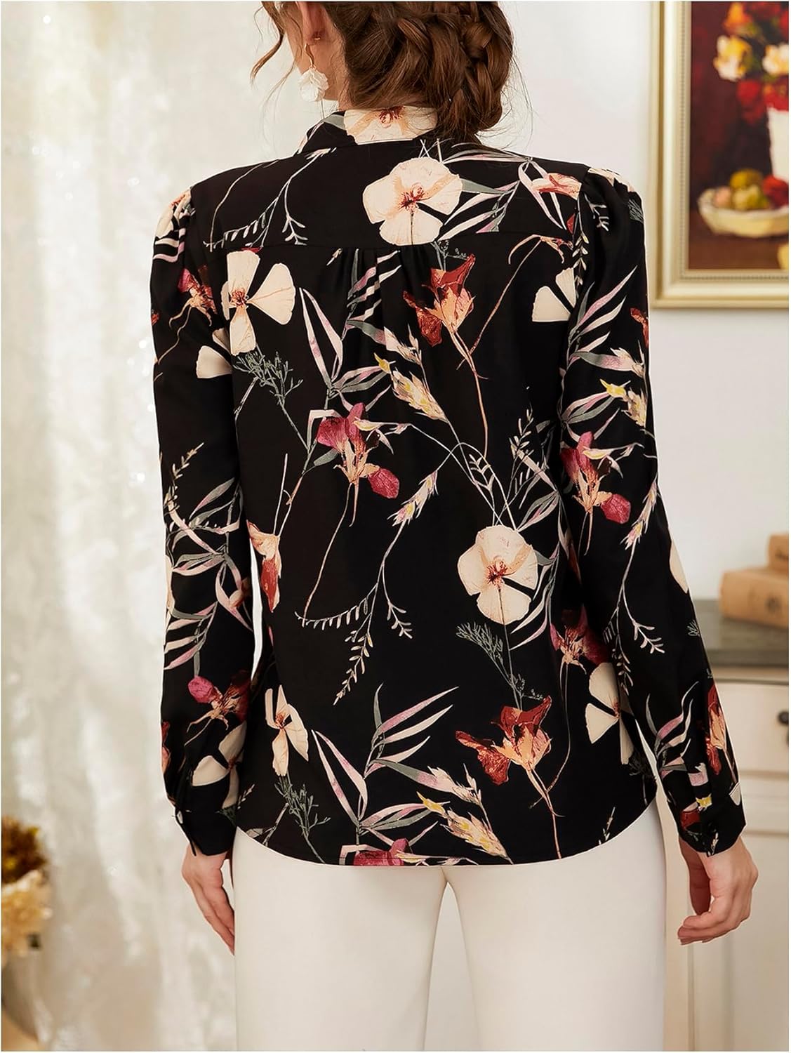 SHENHE Women's Dressy Casual Floral Blouse Long Sleeve Business Casual Work Shirt Top - Image 2