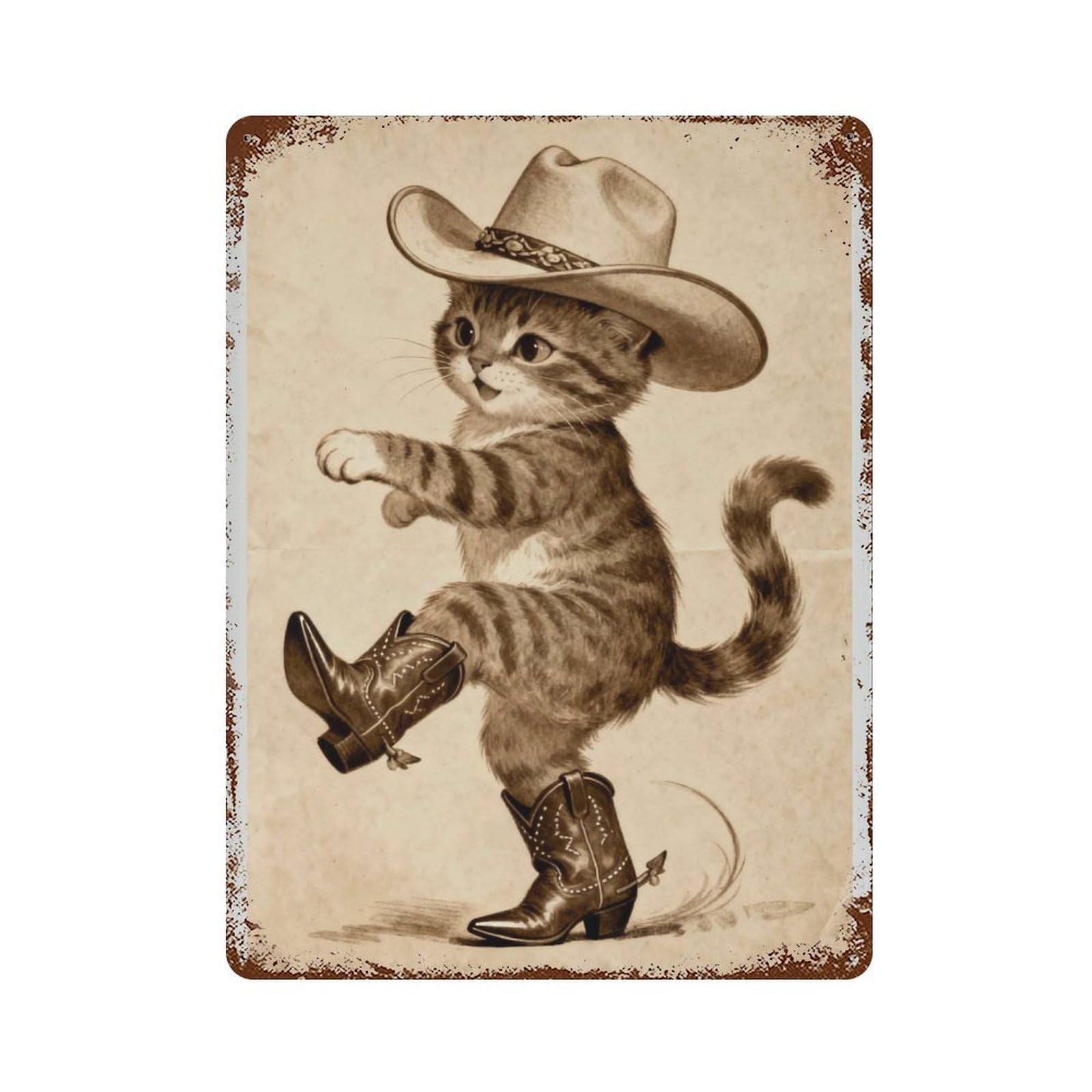 xiaoxiaoshen Vintage Cowboy Cat Poster， Western Wall Decor Art Metal Tin Poster Modern Home Decor Art Home Bar Shop Decorations Vintage Sign 40x30cm