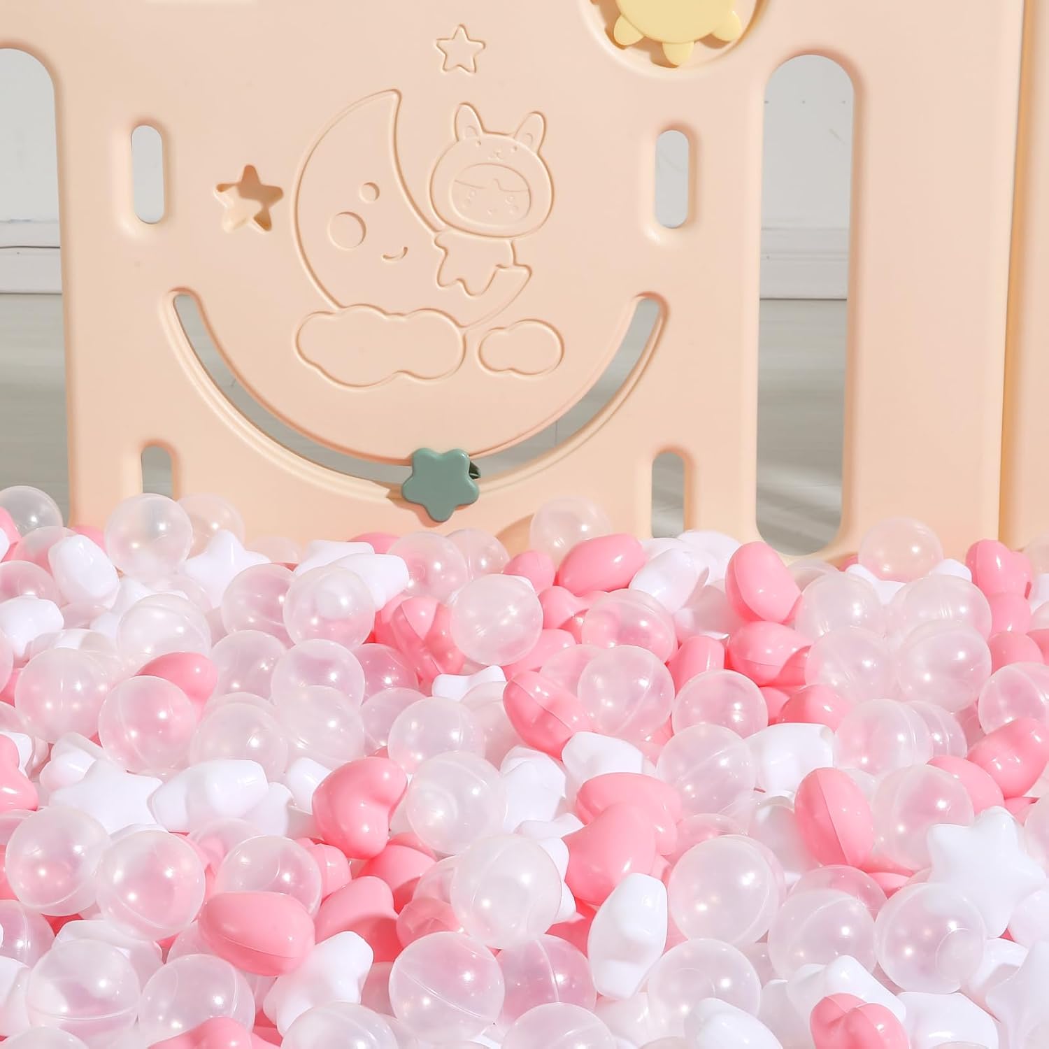 كرات حوض الكرات، 100 كرة محيطية وردية للأطفال، خيام لعب للأطفال، كرات بلياردو ناعمة من البلاستيك لتزيين أعياد الميلاد والحفلات، ألعاب الملاعب، كرات بلياردو - (اللون: وردي + أبيض + شفاف)