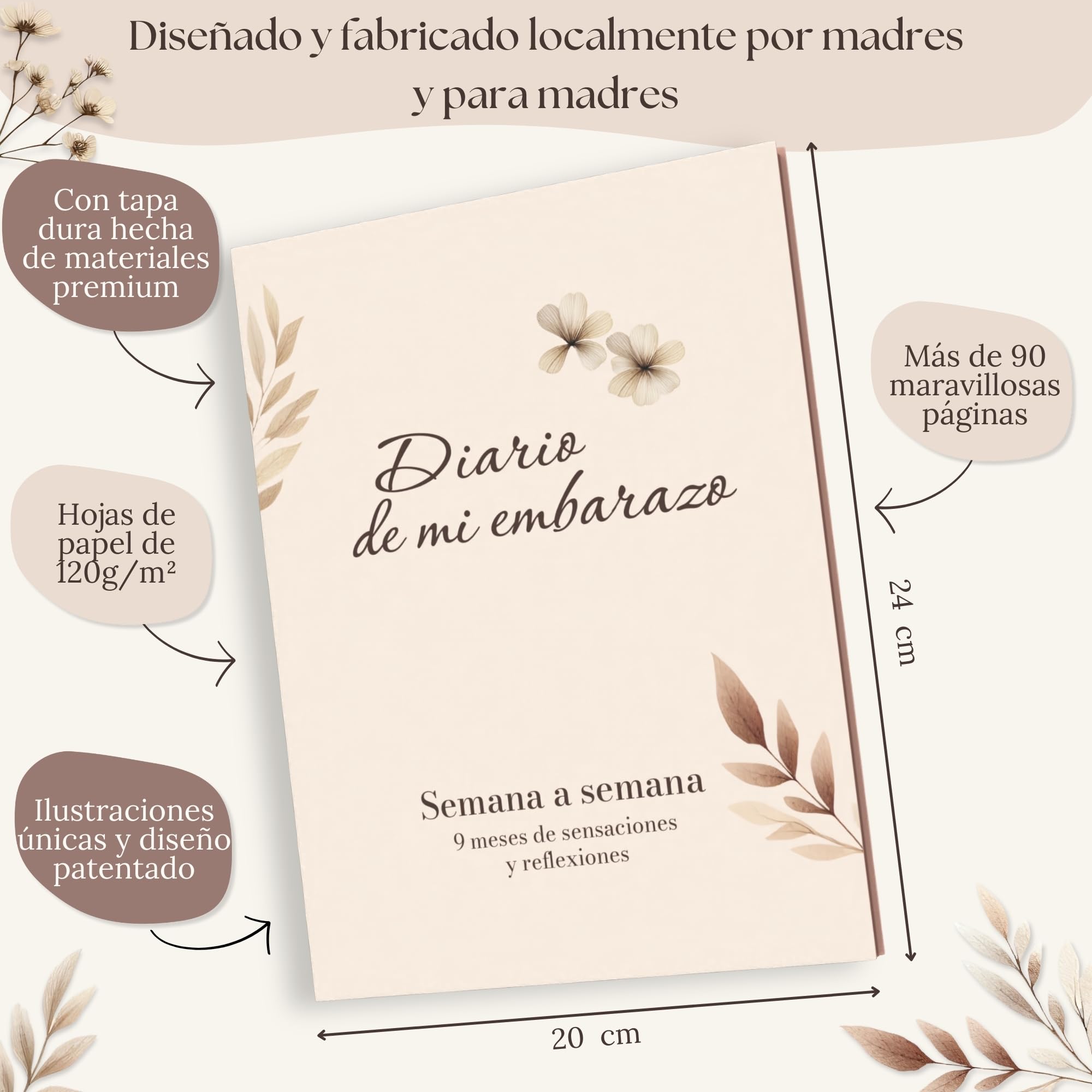 HuBorns - Diario Embarazo para Capturar Semanalmente cada Momento, Espacio para Fotos y Ecografías, Libro Embarazo Recuerdos Especiales, Diario de Embarazo Español para Organizar y Preparar el Parto