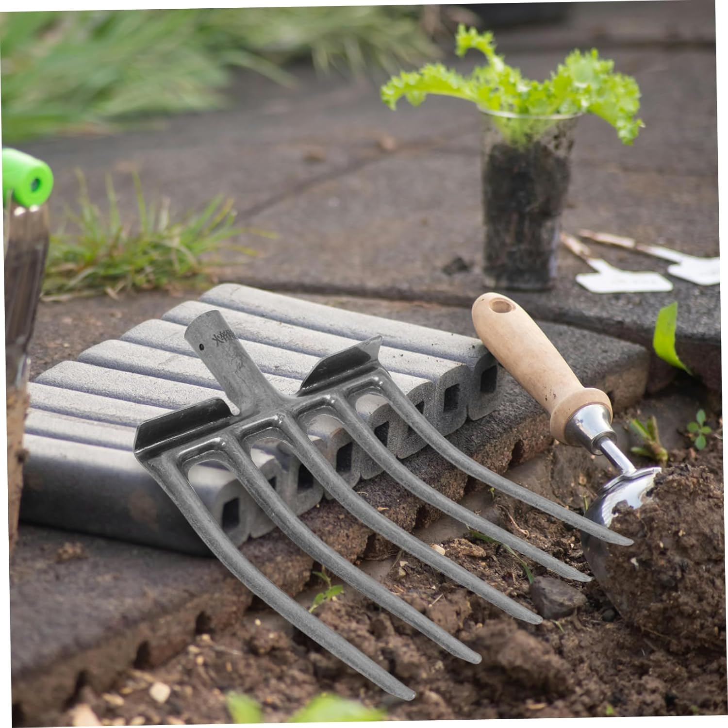 Kisangel Heavy Duty Steel Fork for Agricultural Use Tooth Soil Loosening Tool for Deep Plowing and Crop Harvesting Versatile Farming Equipment for Efficient Soil Preparation