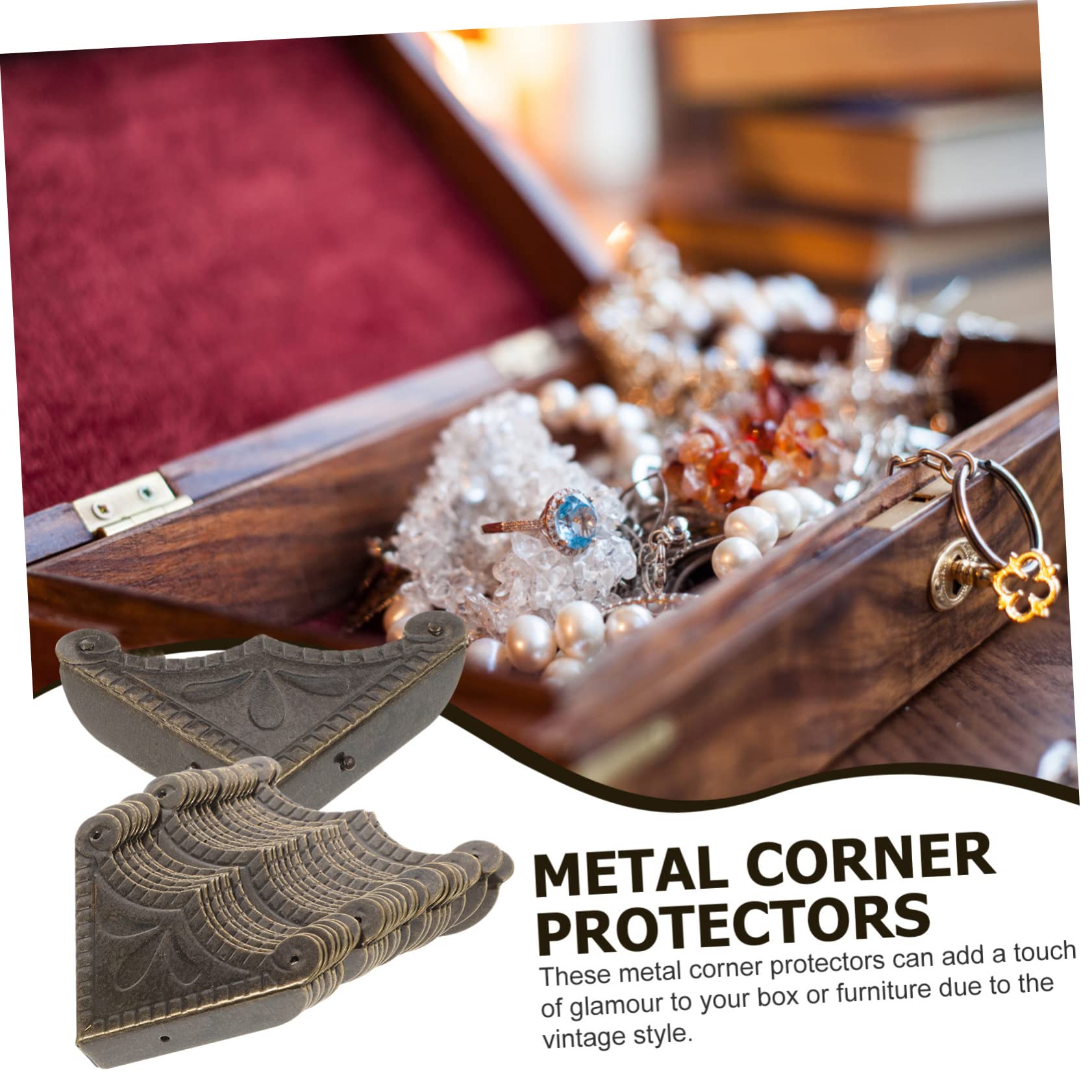 Balacoo 30pcs Wooden Box Corner Protectors Decorative Edges Covers for Furniture Iron Material Classic Style