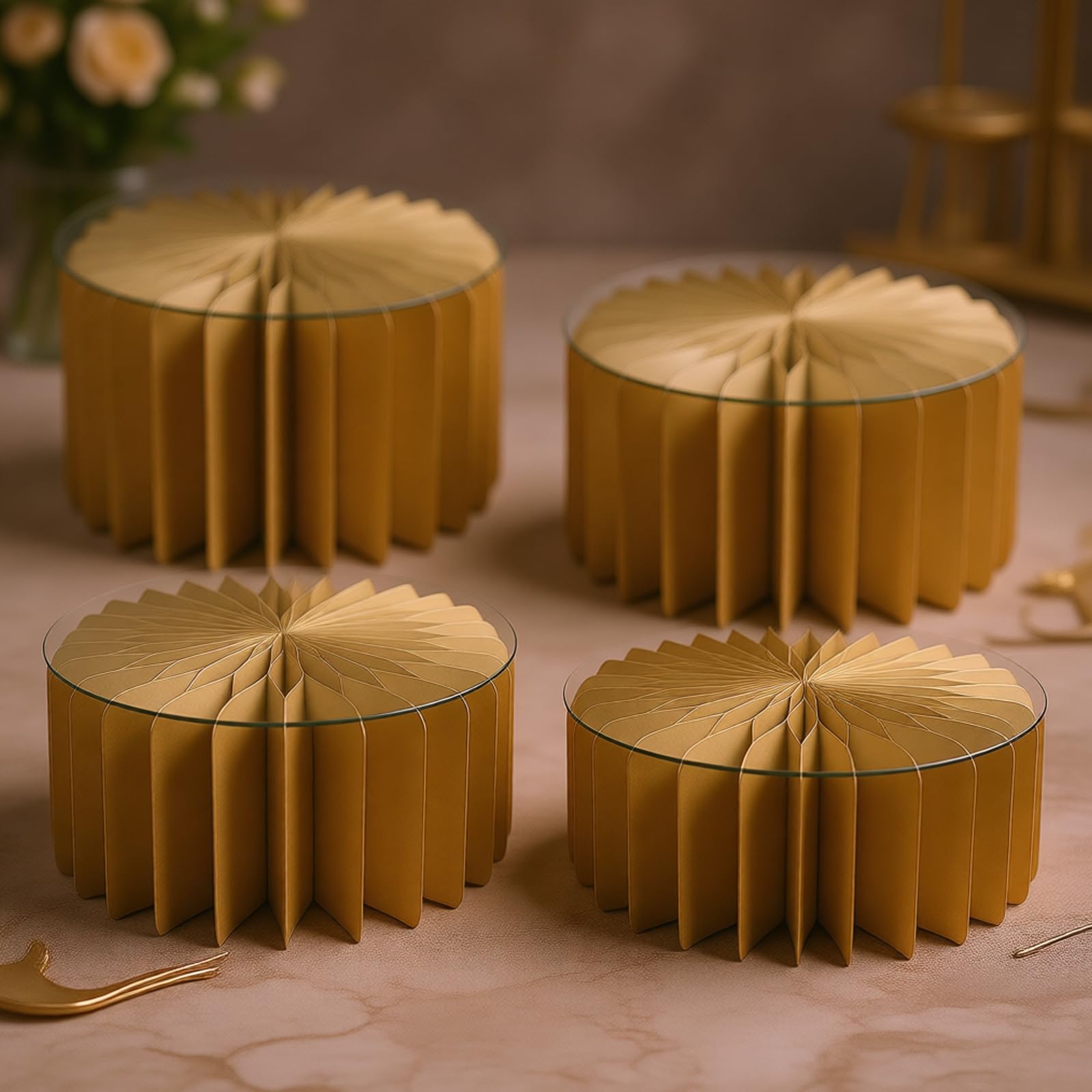 4 soportes de postre plegables compactos, ahorran espacio, soporte de varios tamaños para la cocina doméstica, soporte de boda con estructura robusta