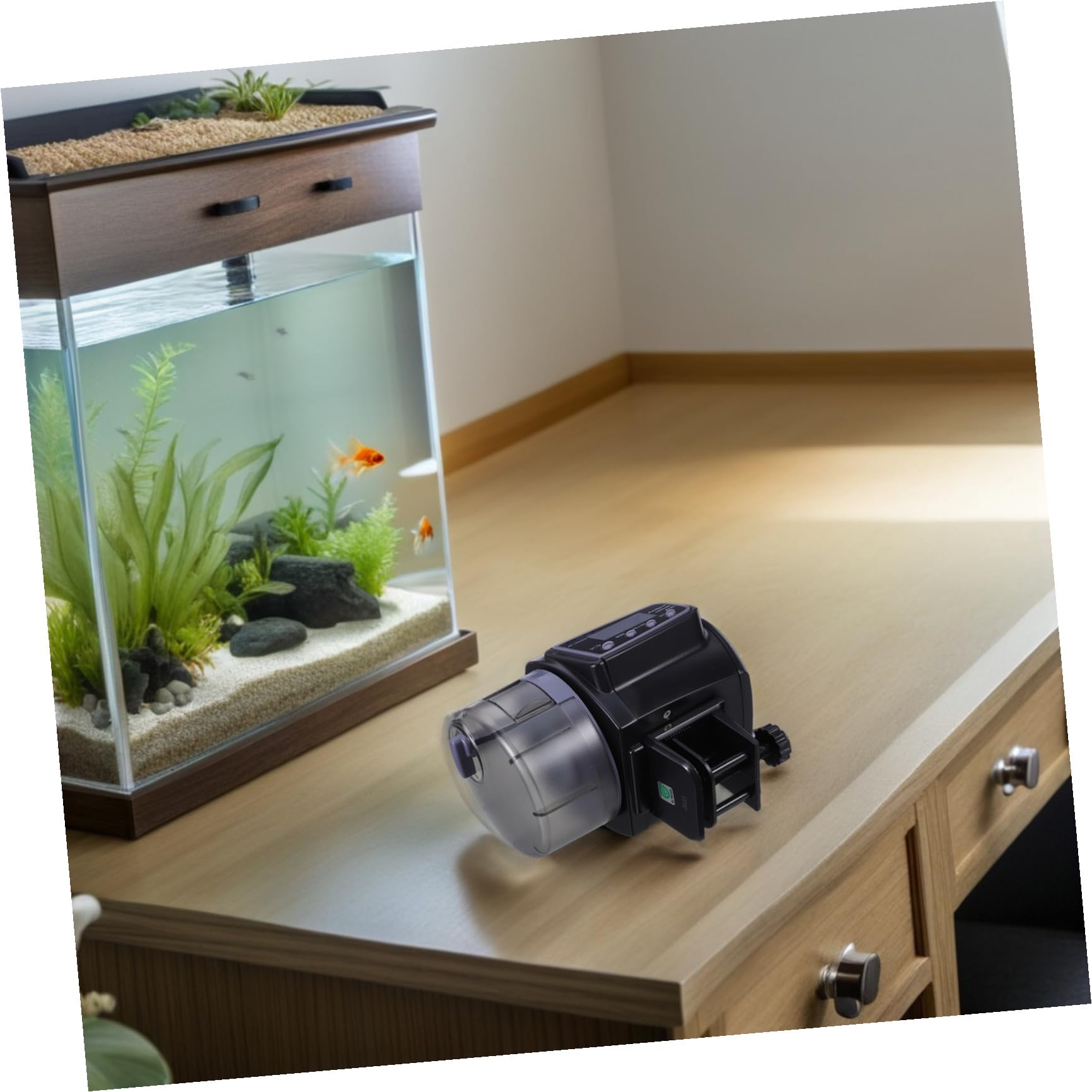 HEMOTON Distributeur Automatique de Nourriture pour Aquarium Minuterie Numérique et Écran LCD, Capacité Réglable, Alimentation Précise pour Petits Poissons D'aquarium, Accessoire