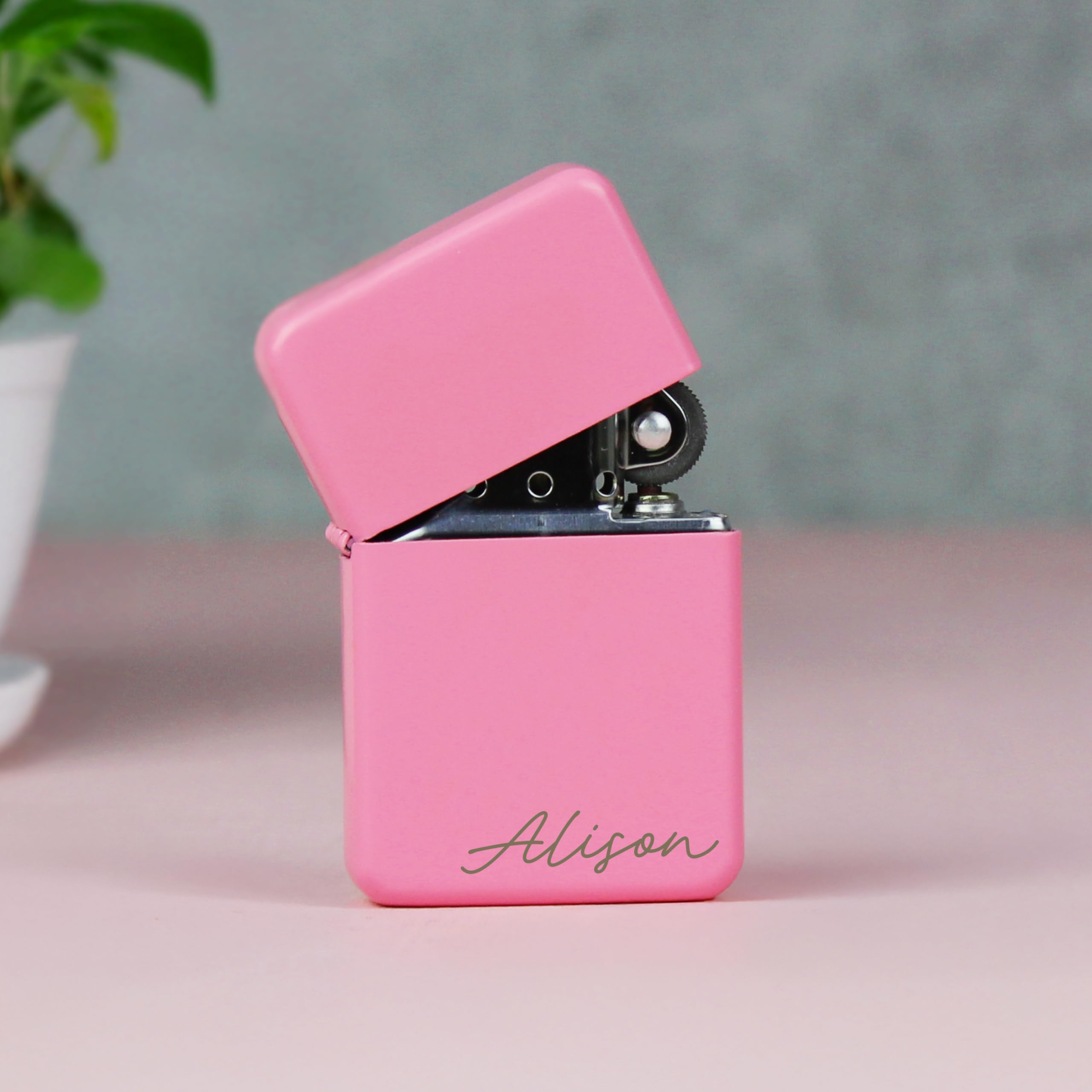 Personalised Memento Pink Personalised Name Only Petrol Lighter