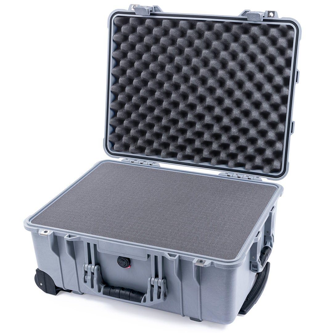 Pelican Protector 1560 Case by ColorCase - Silver - Waterproof Case with Pick & Pluck Foam & Convoluted Lid Foam - Silver Handles & Latches