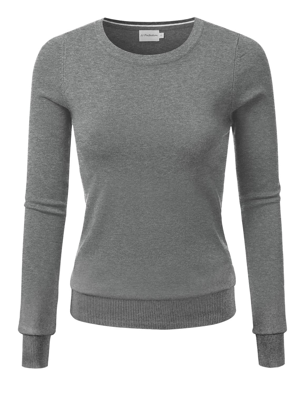 JJ Perfection Simple Soft Knit Sweater Crew Neck Long Sleeve Casual Basic Pullover Sweater Tops for Womens with Plus Size