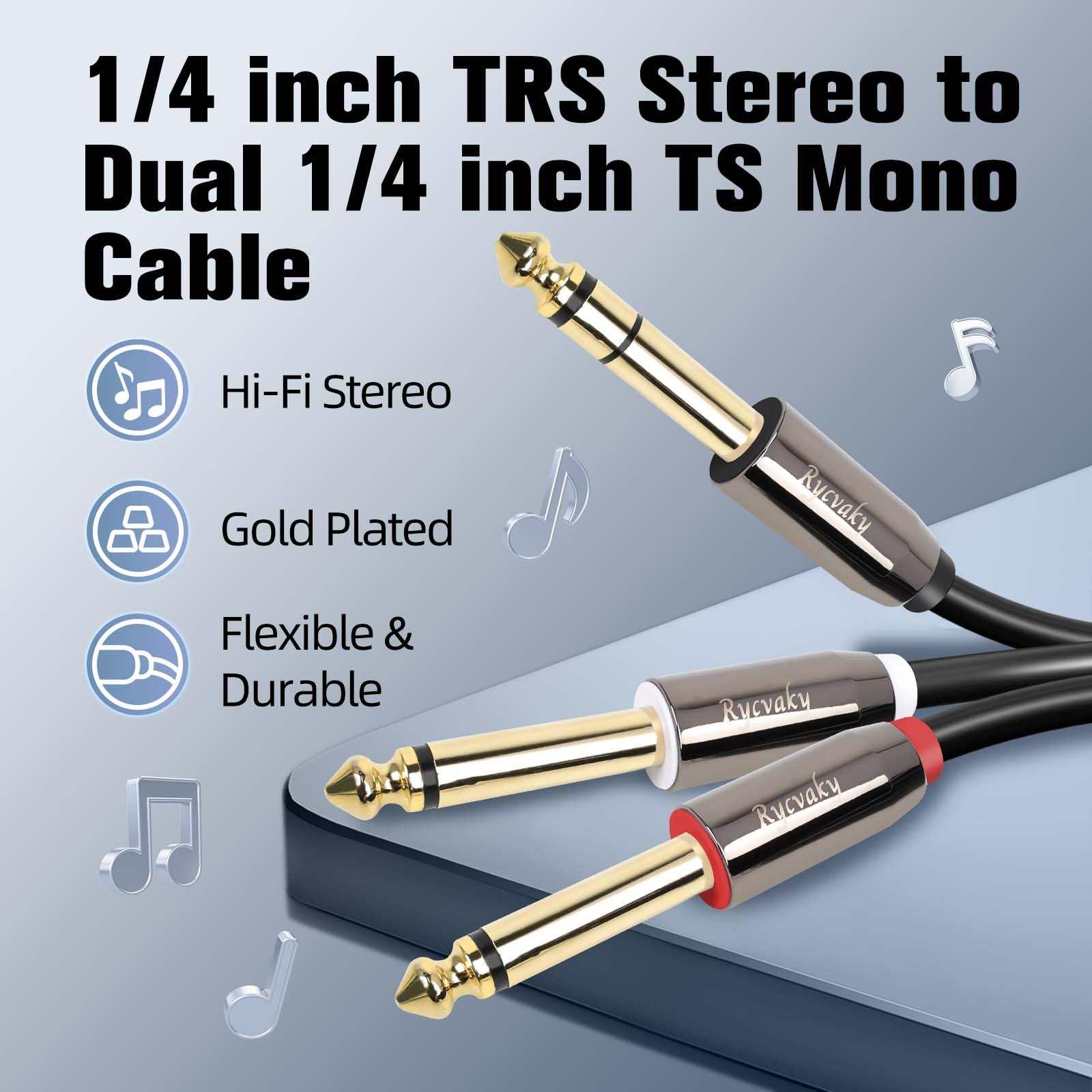 Cavo audio stereo da 6,35 mm a doppio maschio da 6,35 mm, TRS da 6,35 mm a 2 x 6,35 mm TS Mono Breakout, cavo di interconnessione splitter a Y codificato a colori per registrazione, mixer