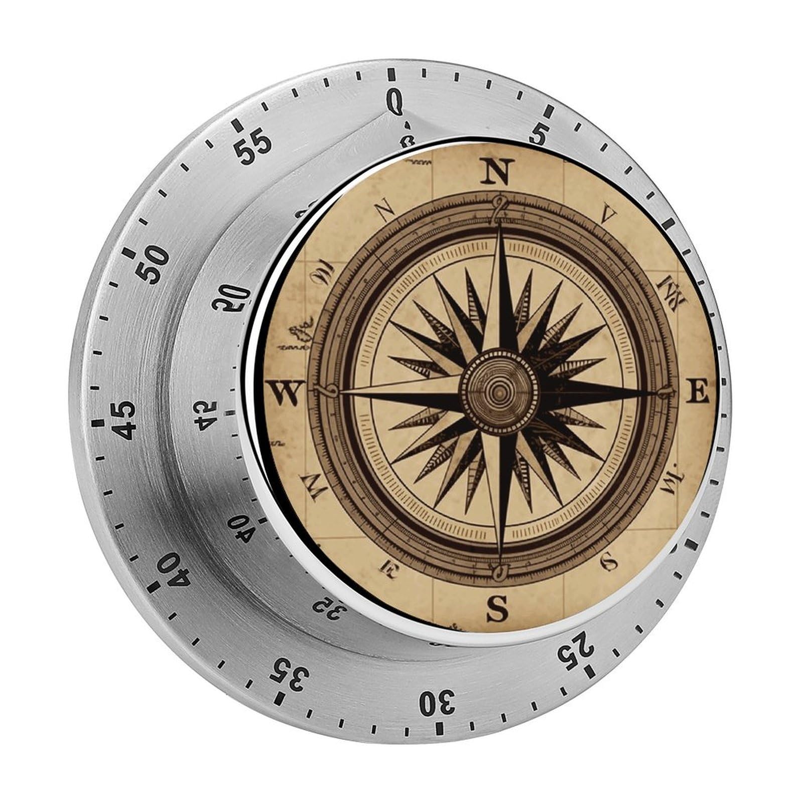 60 Minute Wind Up Timer, Visual Mechanical Timer with Loud Alarm, Compass Wind Road Map Kitchen Timers for Cooking - No Batteries Required - Magnetic Backing, Exquisite Stainless Steel Body
