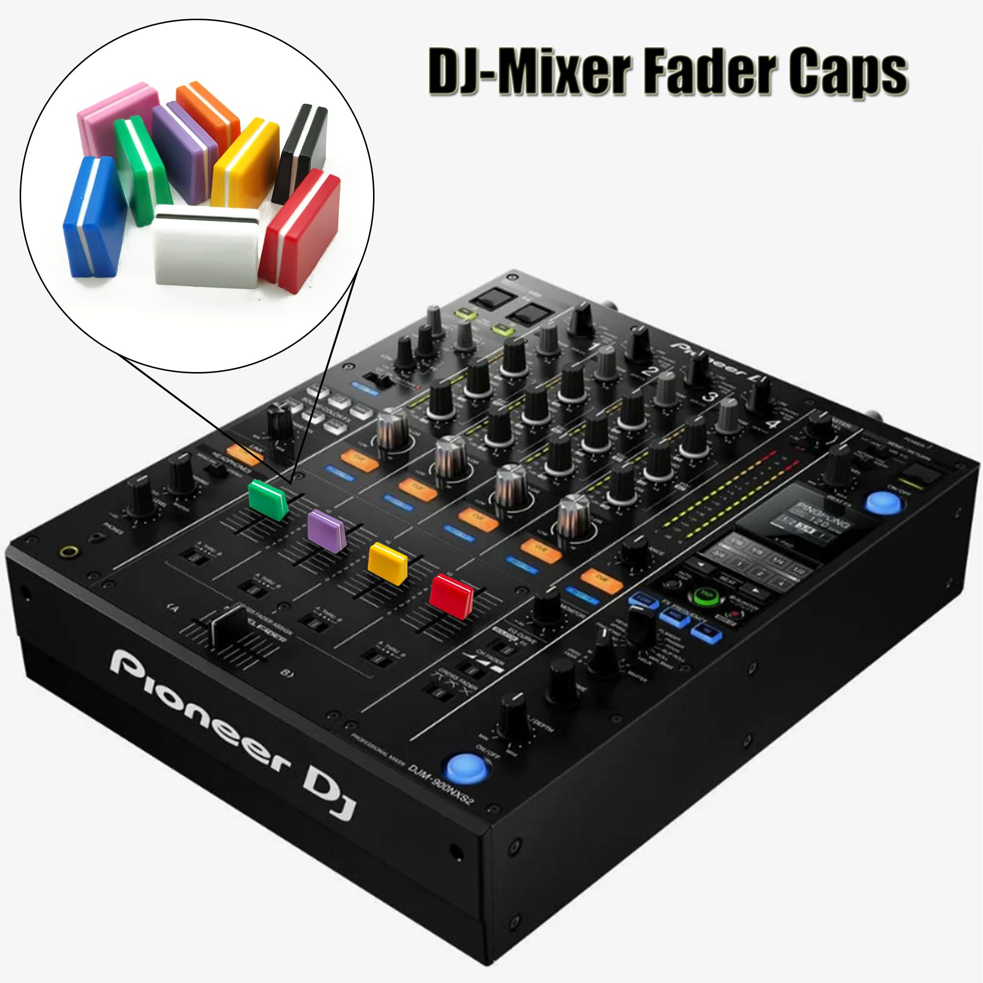Capuchons De Faders Colorés Pour Table De Mixage DJ - Lot De 9 Pièces (9 Couleurs) - Compatible Pioneer DJM350, 400, 500, 700, 750, 800, 850, 900 Nexus, 2000, Etc.