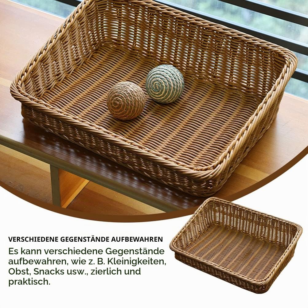 BESTonZON Geflochtener Aufbewahrungskorb Eckig 40x30x12cm Brotkorb Obstkorb Regal Organizer Kiste Multifunktional Aufbewahrungskiste für Küche Bad Kinderzimmer Desktop Organizer Braun