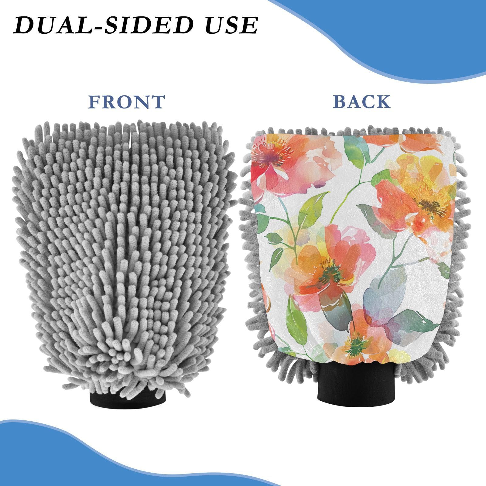 IOACIY Absorbent Microfiber Car Wash Drying Mitts, 2 Pack, Scratch-Free & Lint-Free, Rich Foam, Highly Absorbent, Double Sided, Wash Mitt Perfect for Car Washing, M, Flower (5)